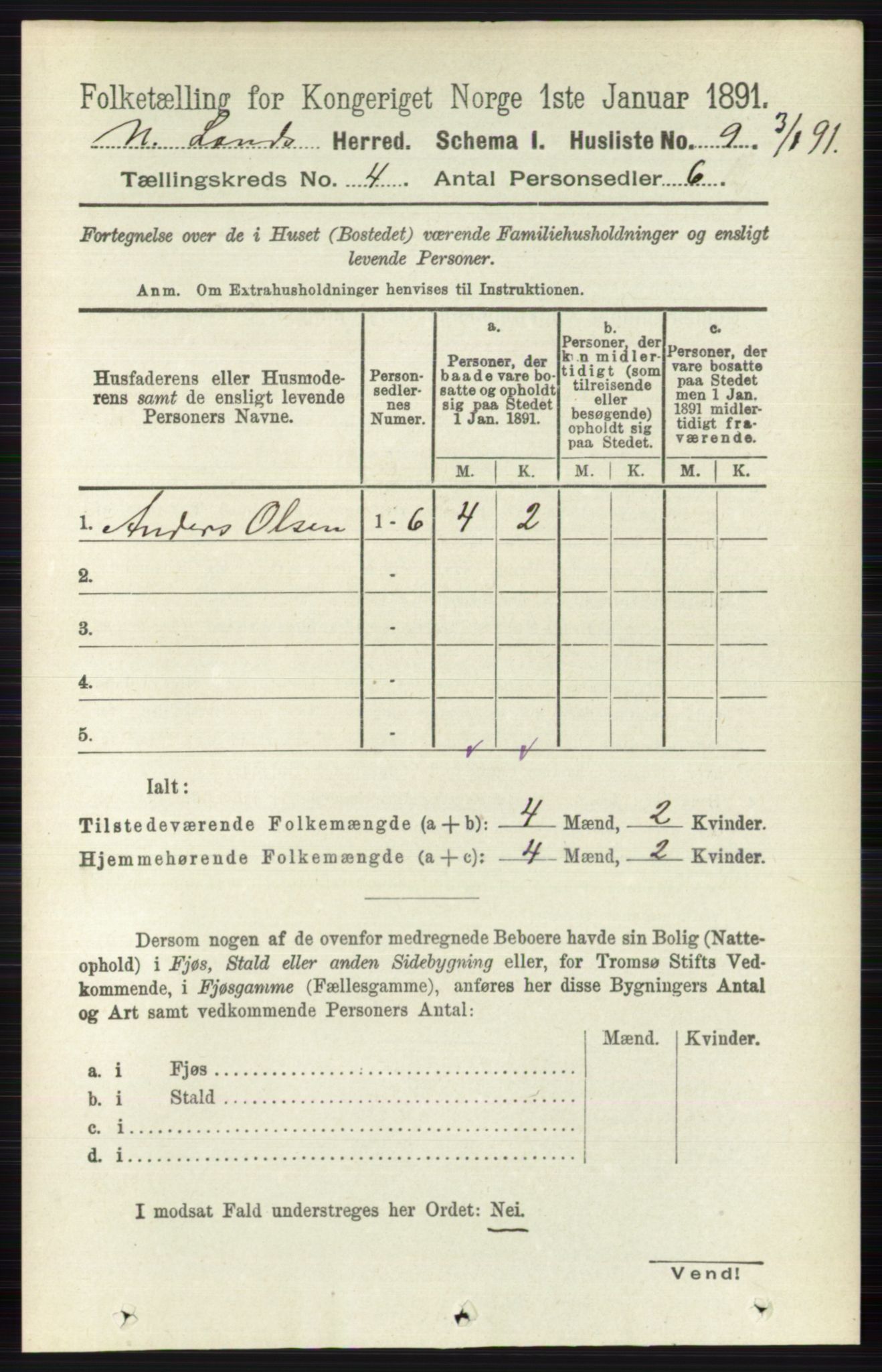 RA, 1891 census for 0538 Nordre Land, 1891, p. 1314