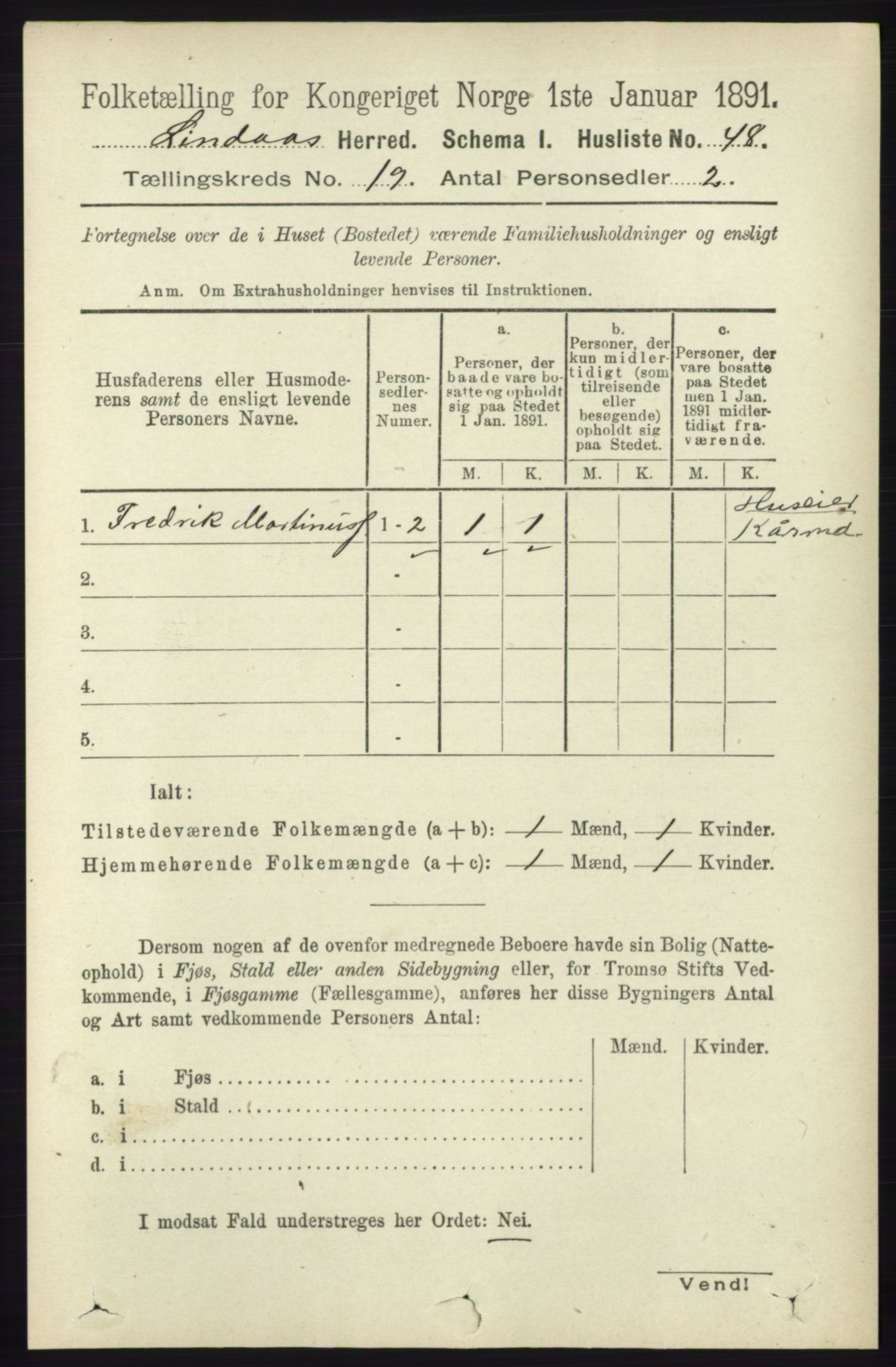 RA, 1891 census for 1263 Lindås, 1891, p. 6920