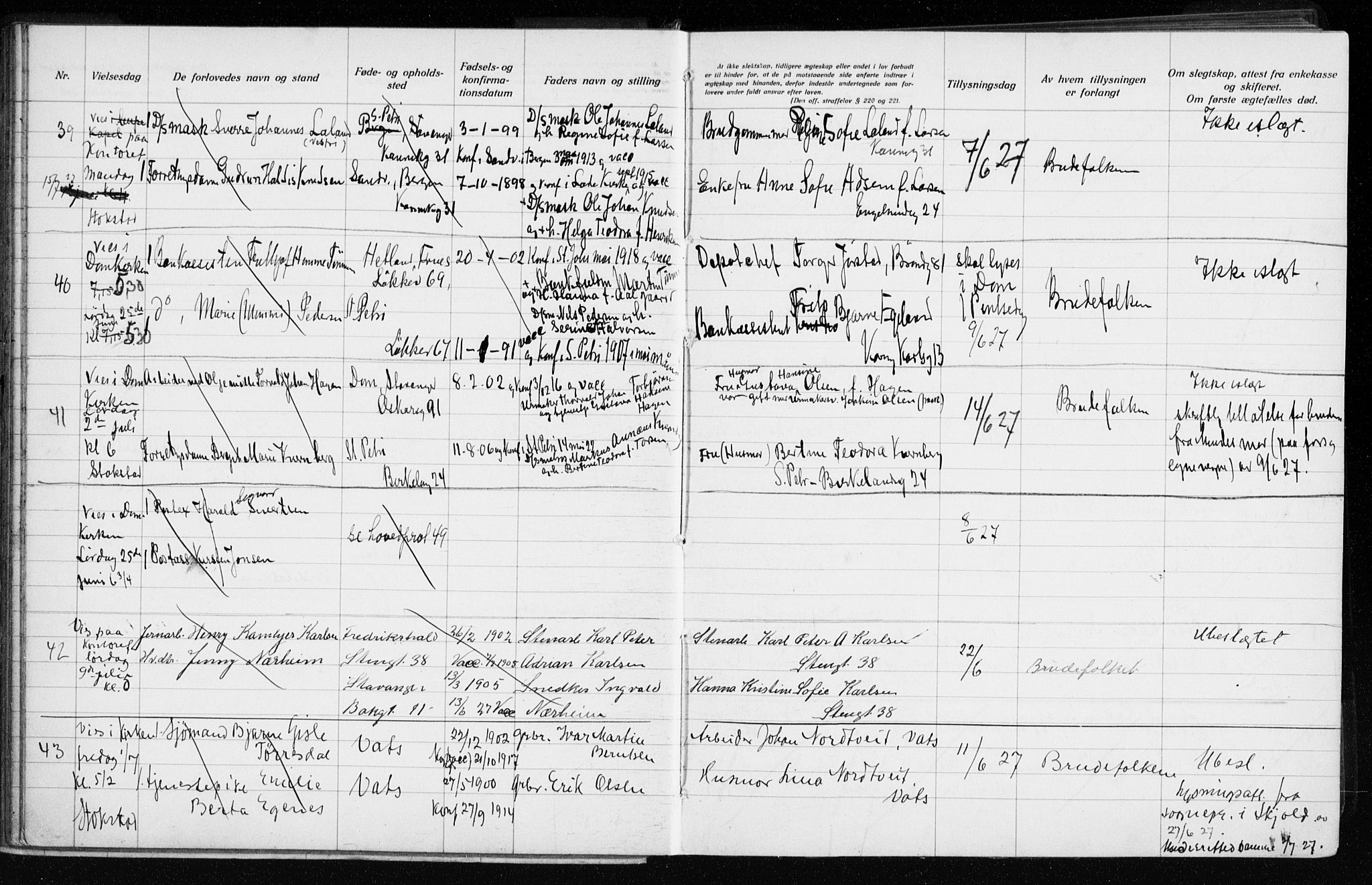 Domkirken sokneprestkontor, AV/SAST-A-101812/001/70/705BA/L0007: Banns register no. 705.BA.7, 1924-1936