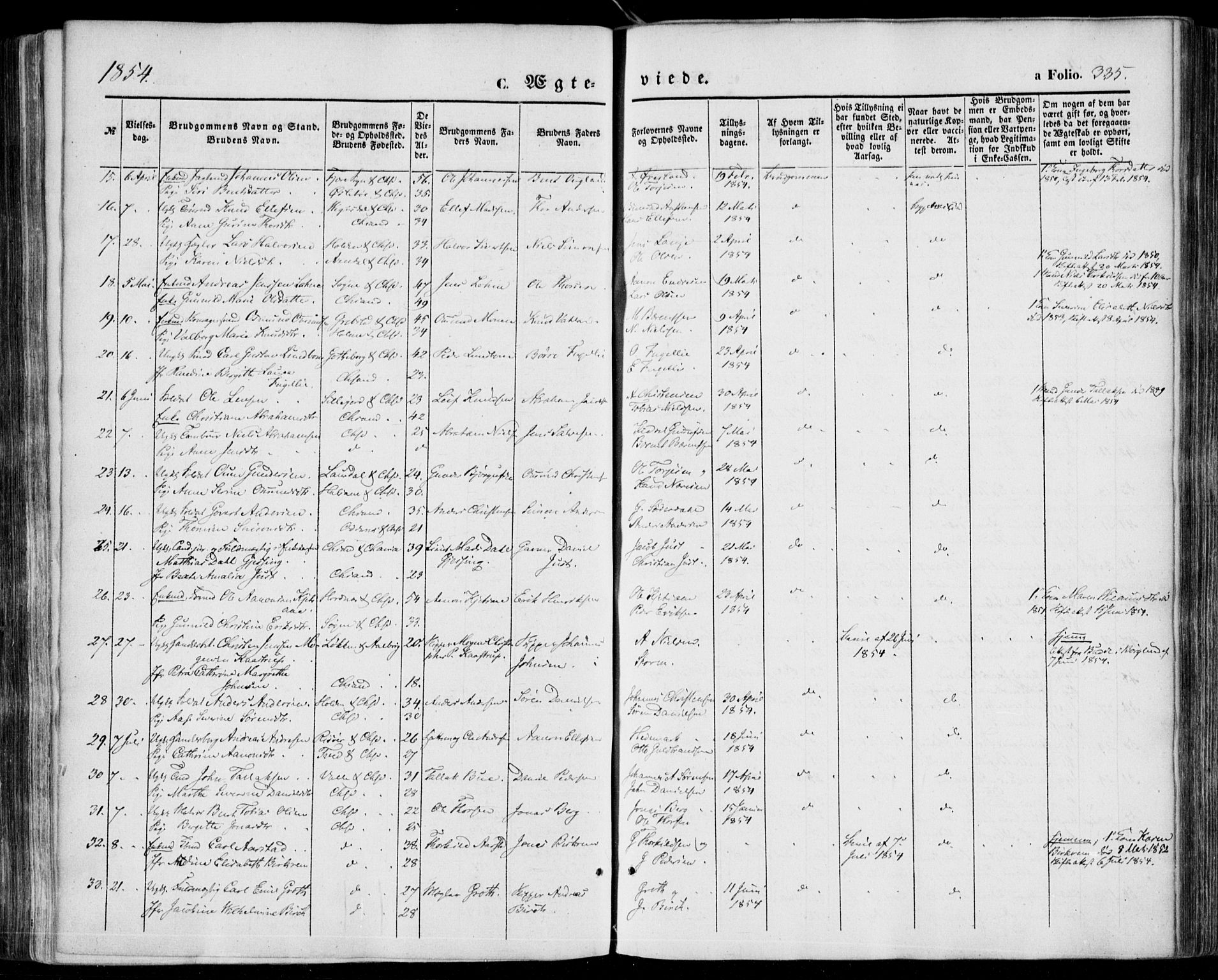 Kristiansand domprosti, SAK/1112-0006/F/Fa/L0014: Parish register (official) no. A 14, 1852-1867, p. 335