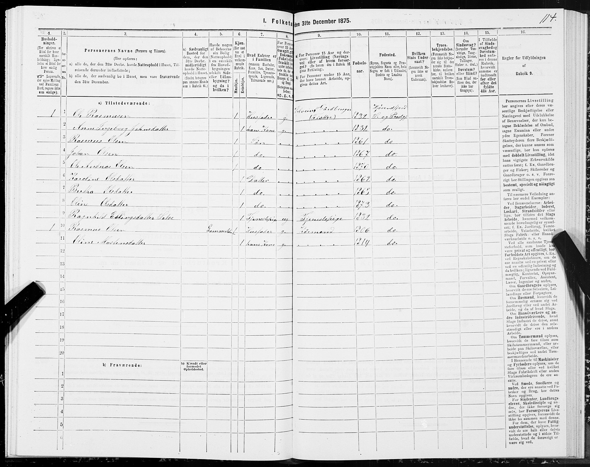 SAT, 1875 census for 1522P Hjørundfjord, 1875, p. 2114