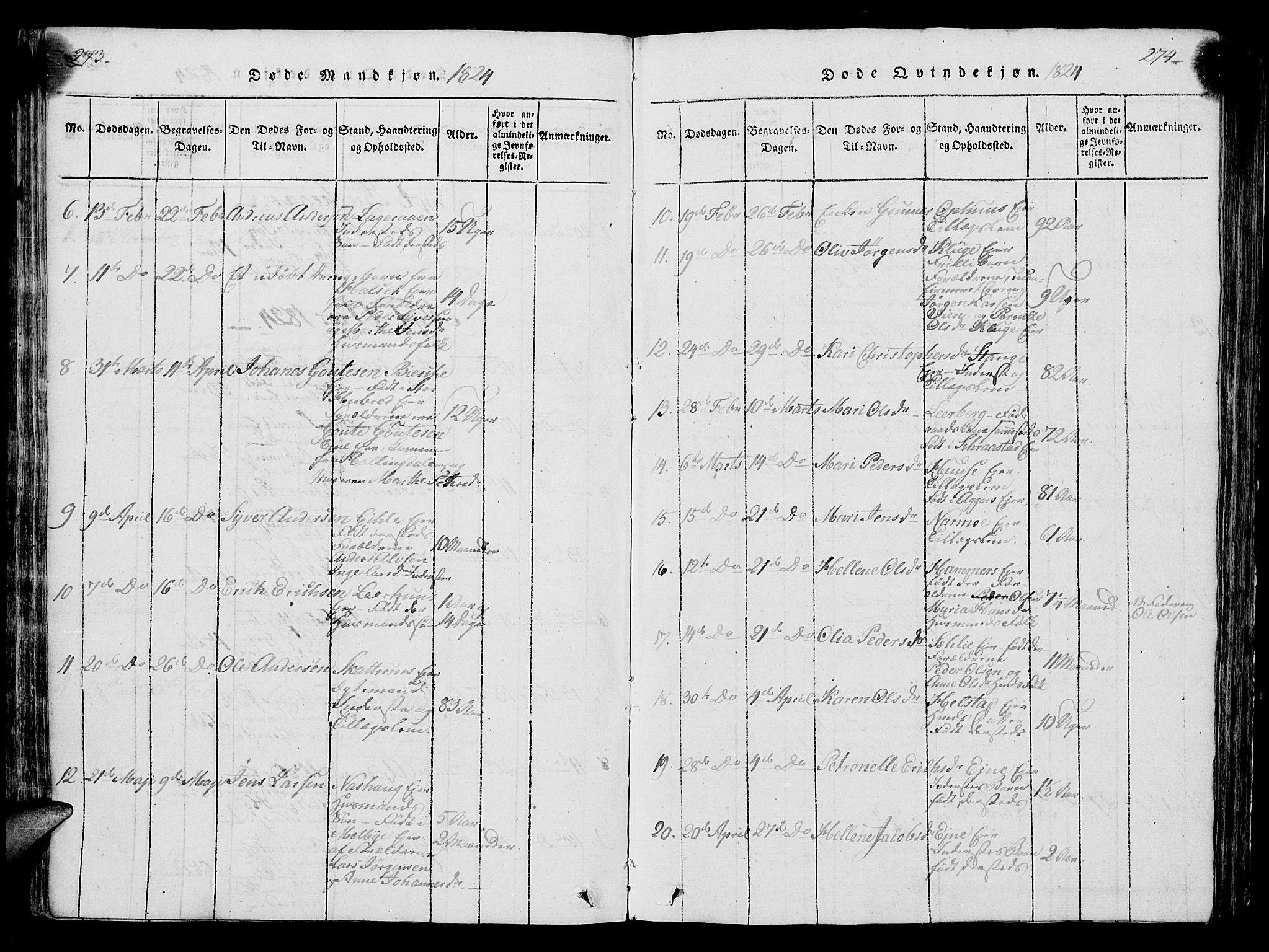 Vang prestekontor, Hedmark, SAH/PREST-008/H/Ha/Hab/L0004: Parish register (copy) no. 4, 1813-1827, p. 273-274