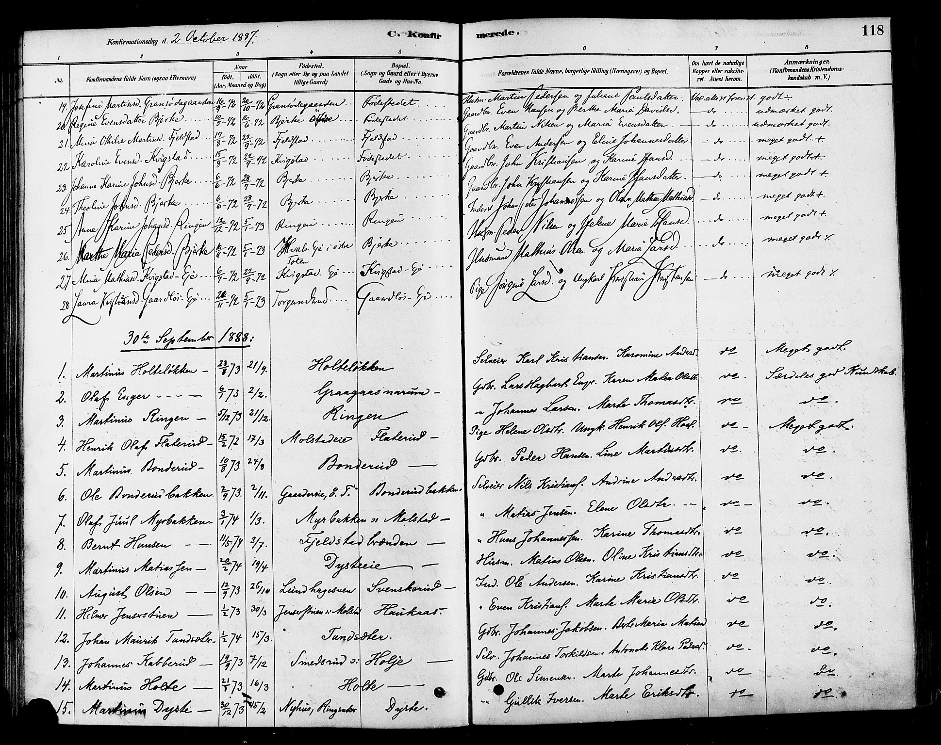 Vestre Toten prestekontor, SAH/PREST-108/H/Ha/Haa/L0010: Parish register (official) no. 10, 1878-1894, p. 118