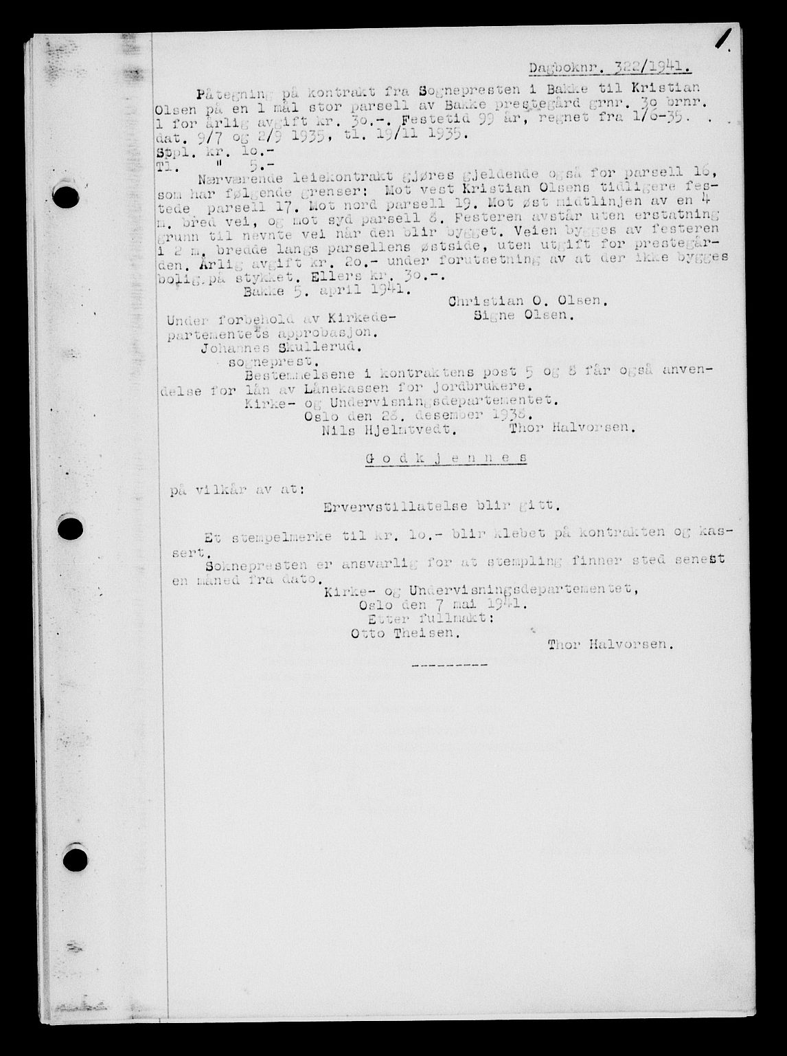 Flekkefjord sorenskriveri, SAK/1221-0001/G/Gb/Gba/L0057: Mortgage book no. A-5, 1941-1942, Diary no: : 322/1941