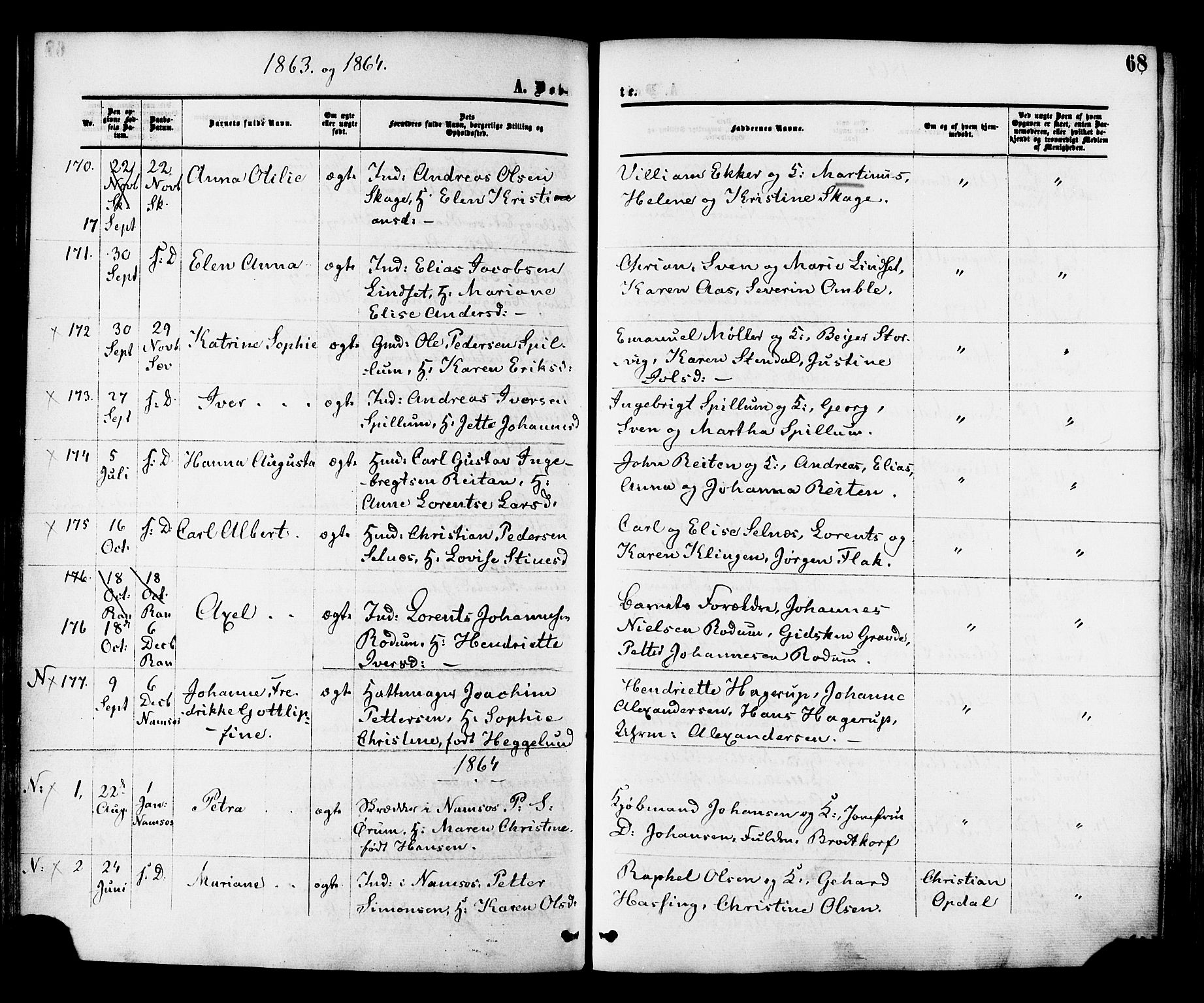 Ministerialprotokoller, klokkerbøker og fødselsregistre - Nord-Trøndelag, SAT/A-1458/764/L0553: Parish register (official) no. 764A08, 1858-1880, p. 68