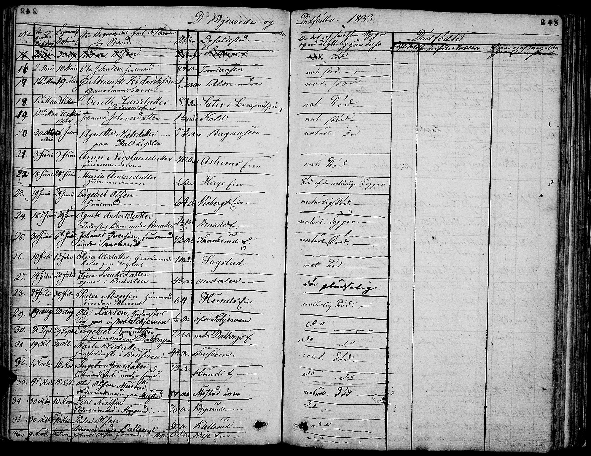 Vardal prestekontor, SAH/PREST-100/H/Ha/Hab/L0004: Parish register (copy) no. 4, 1831-1853, p. 243