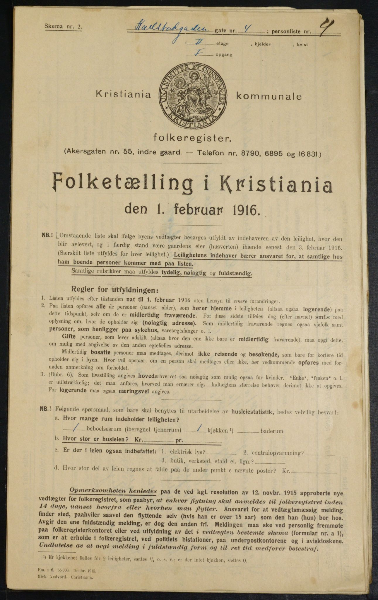 OBA, Municipal Census 1916 for Kristiania, 1916, p. 50000