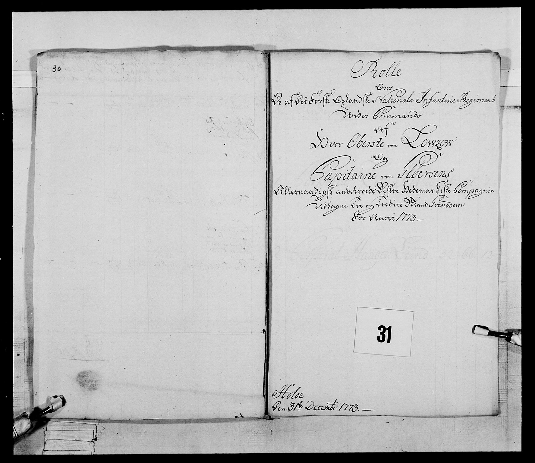 Generalitets- og kommissariatskollegiet, Det kongelige norske kommissariatskollegium, RA/EA-5420/E/Eh/L0058: 1. Opplandske nasjonale infanteriregiment, 1772-1774, p. 328