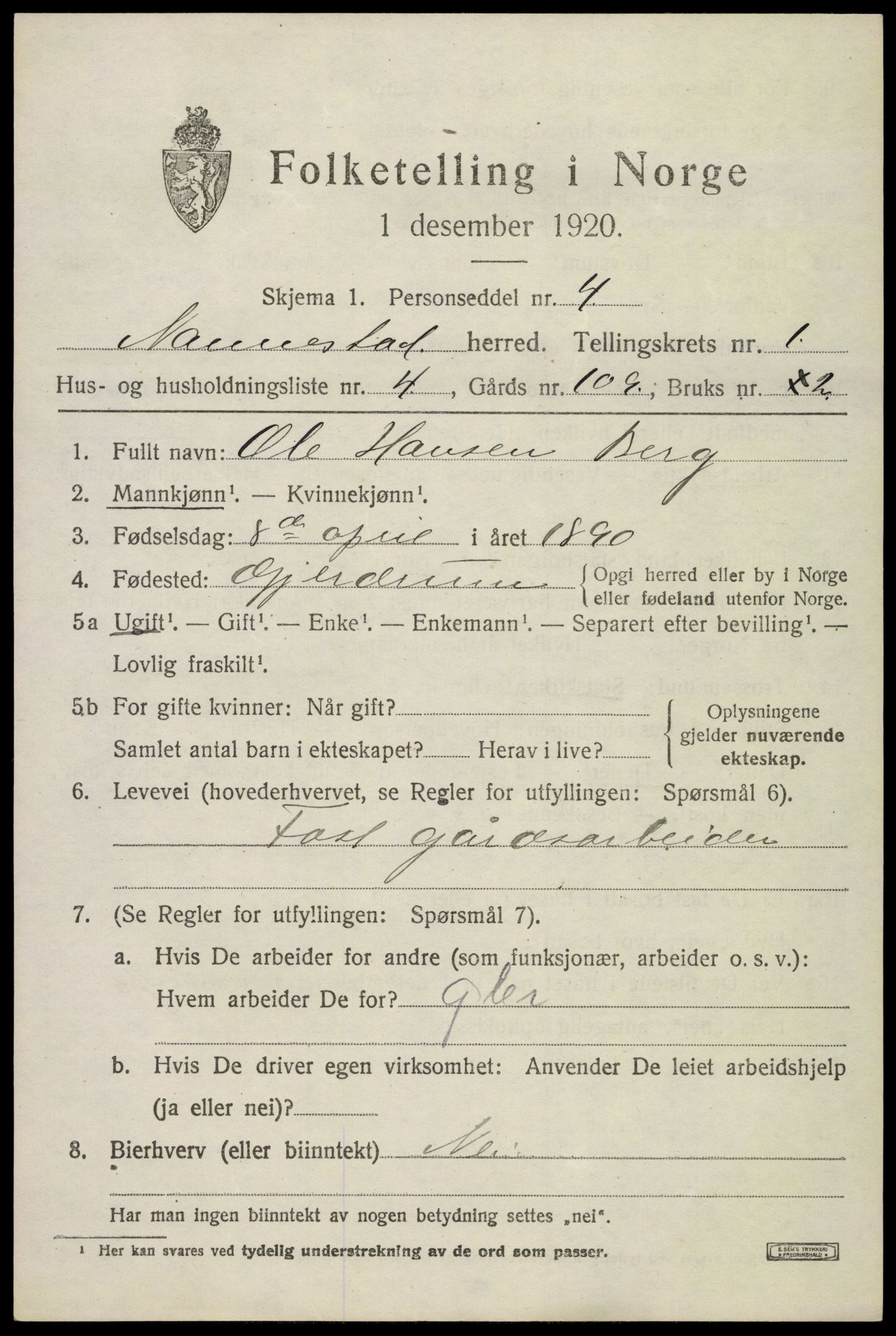 SAO, 1920 census for Nannestad, 1920, p. 1637