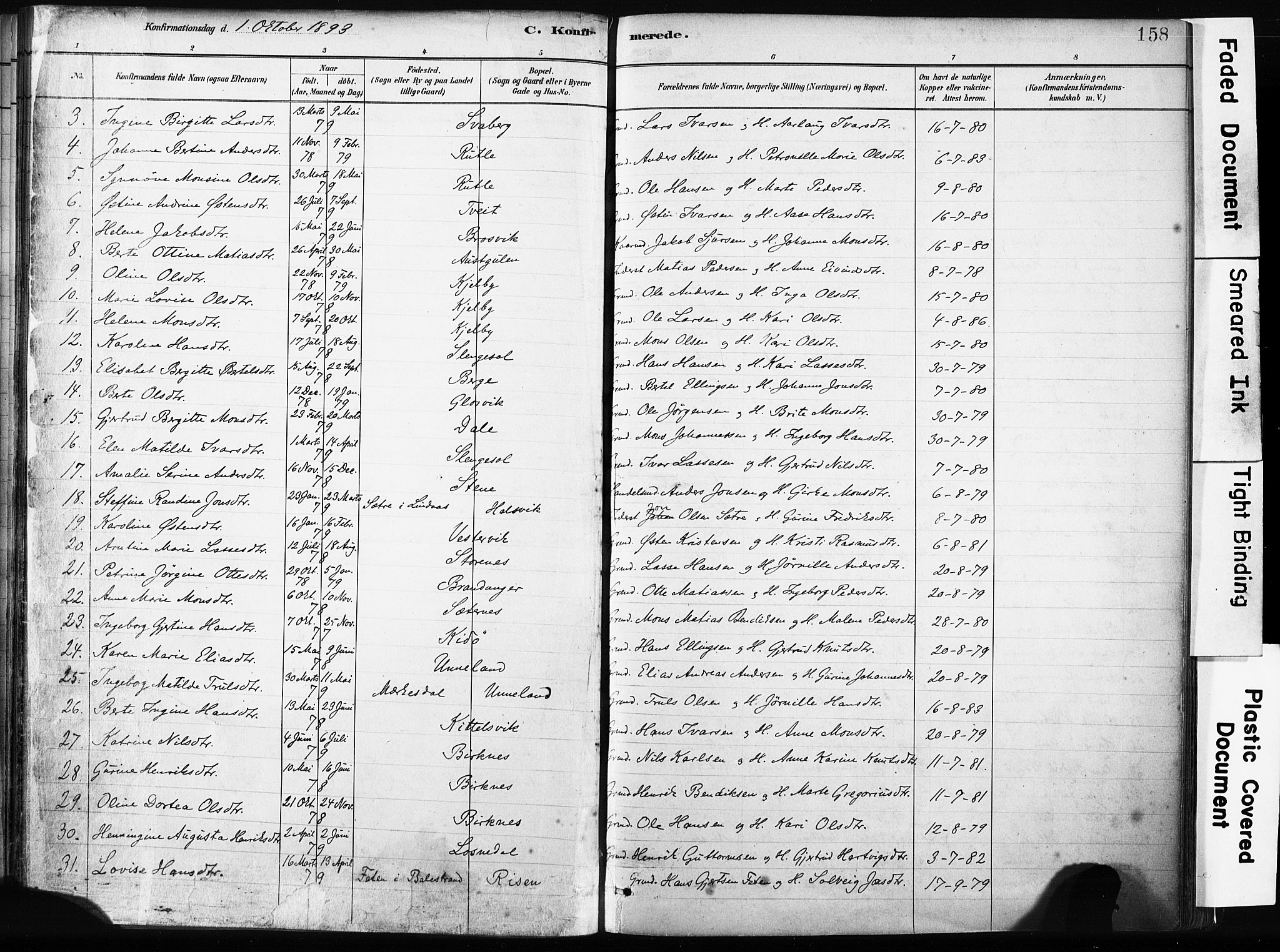 Gulen sokneprestembete, AV/SAB-A-80201/H/Haa/Haab/L0001: Parish register (official) no. B 1, 1881-1905, p. 158