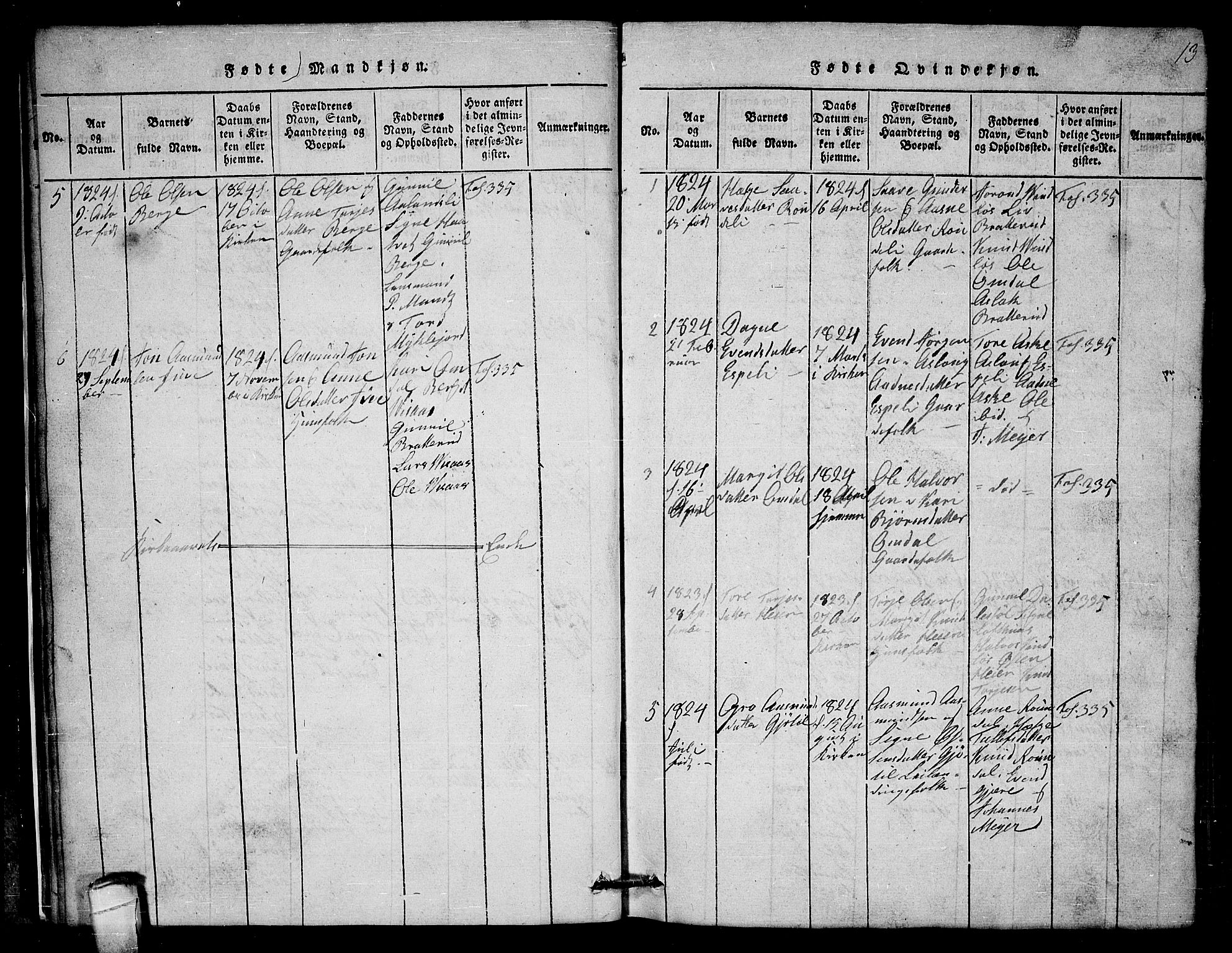 Lårdal kirkebøker, AV/SAKO-A-284/G/Gb/L0001: Parish register (copy) no. II 1, 1815-1865, p. 13