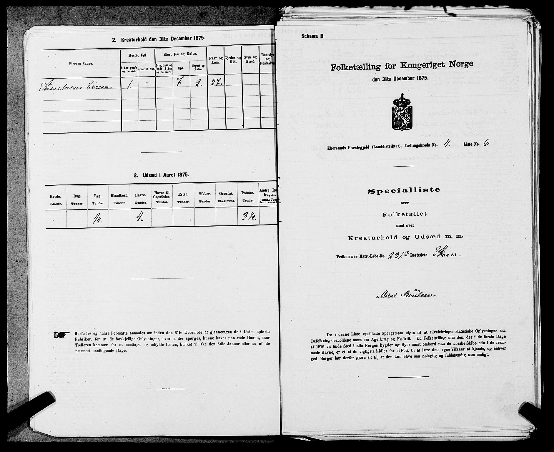 SAST, 1875 census for 1116L Eigersund/Eigersund og Ogna, 1875, p. 402