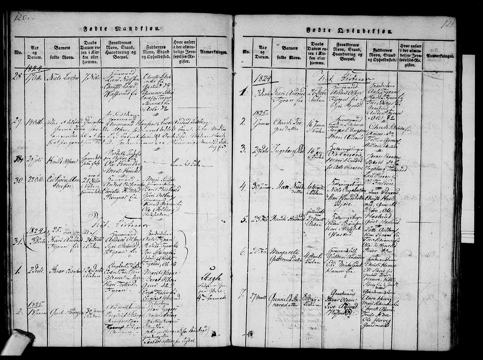 Krødsherad kirkebøker, SAKO/A-19/F/Fa/L0001: Parish register (official) no. 1, 1815-1829, p. 120-121