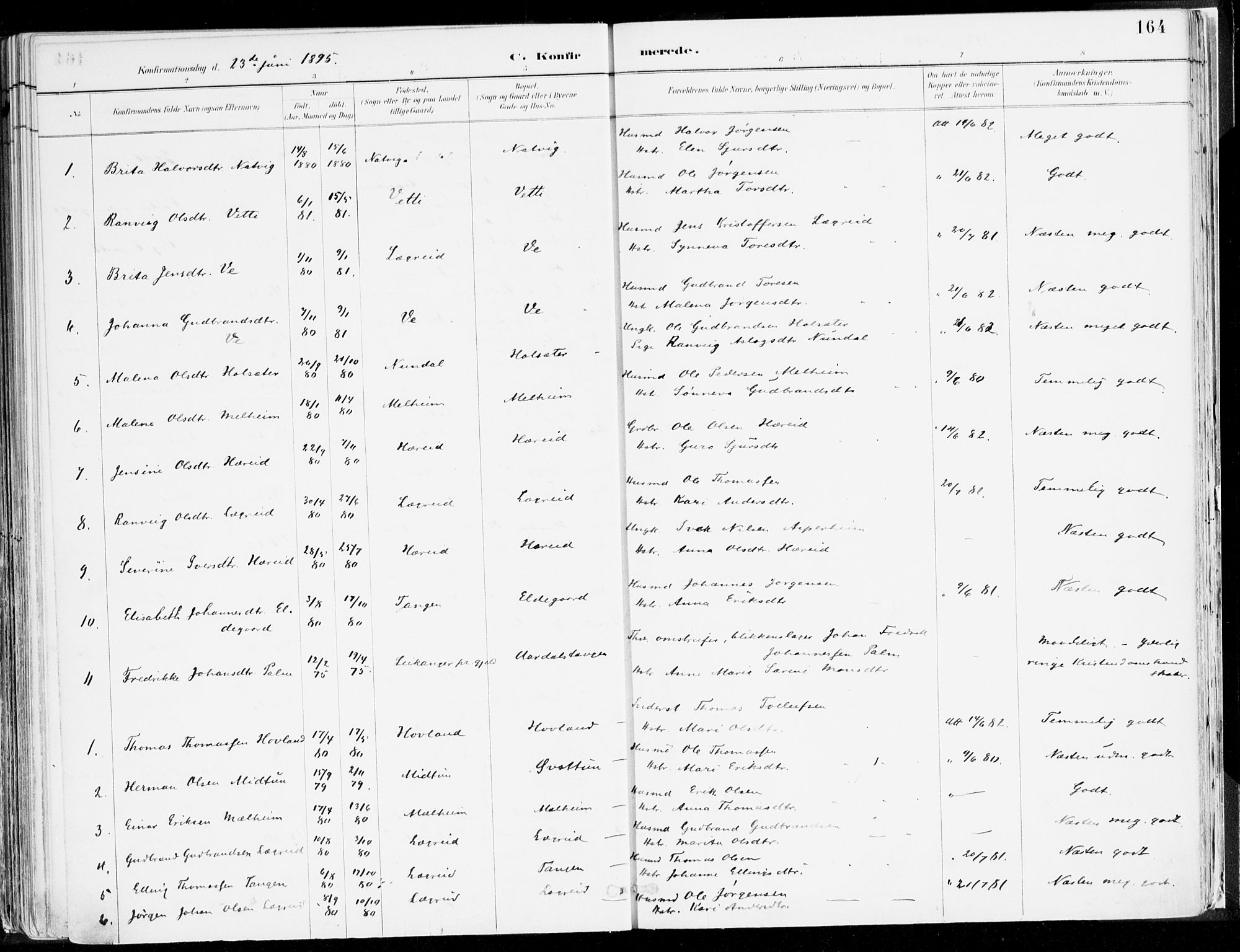 Årdal sokneprestembete, SAB/A-81701: Parish register (official) no. A 5, 1887-1917, p. 164