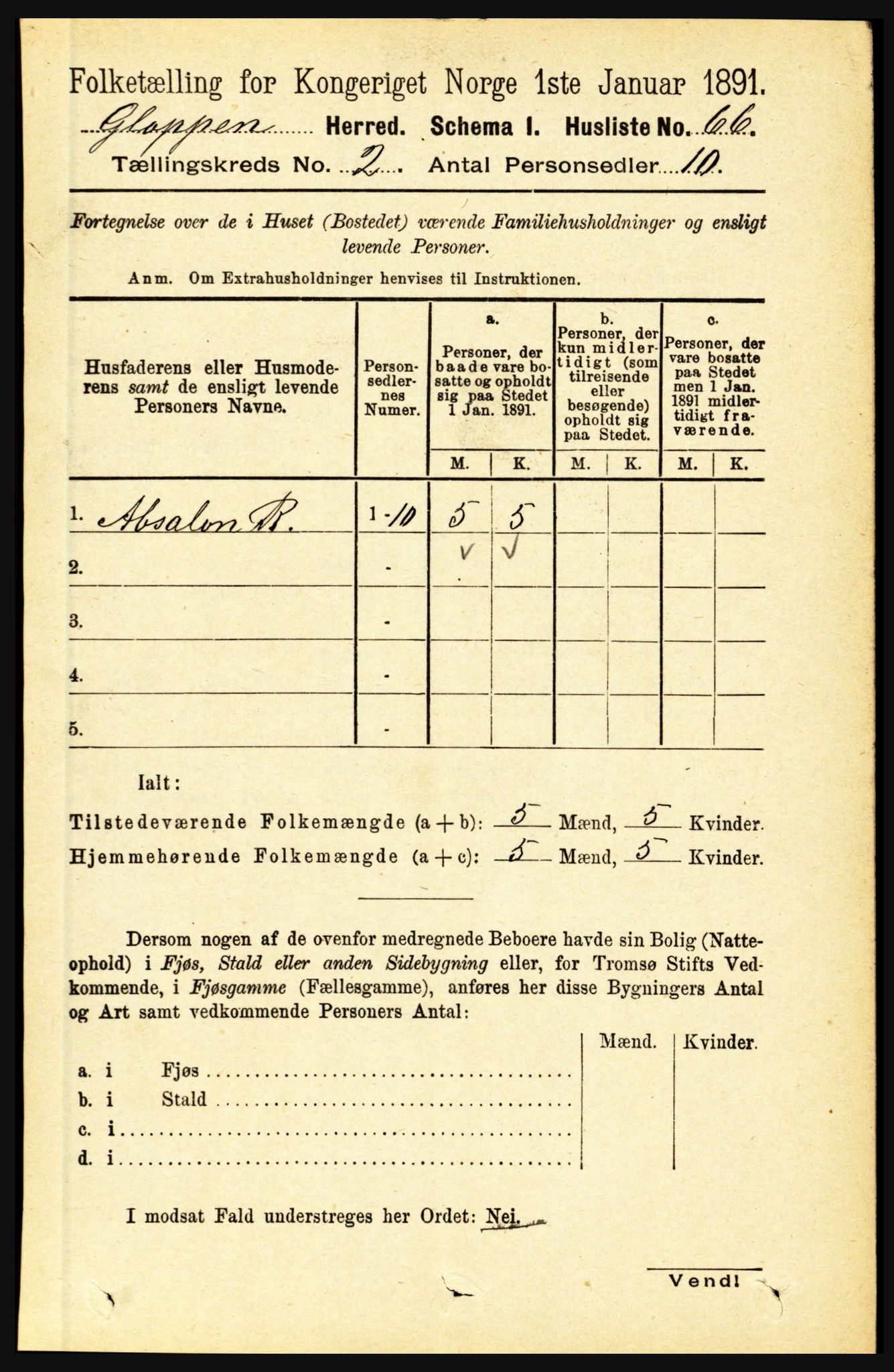 RA, 1891 census for 1445 Gloppen, 1891, p. 617