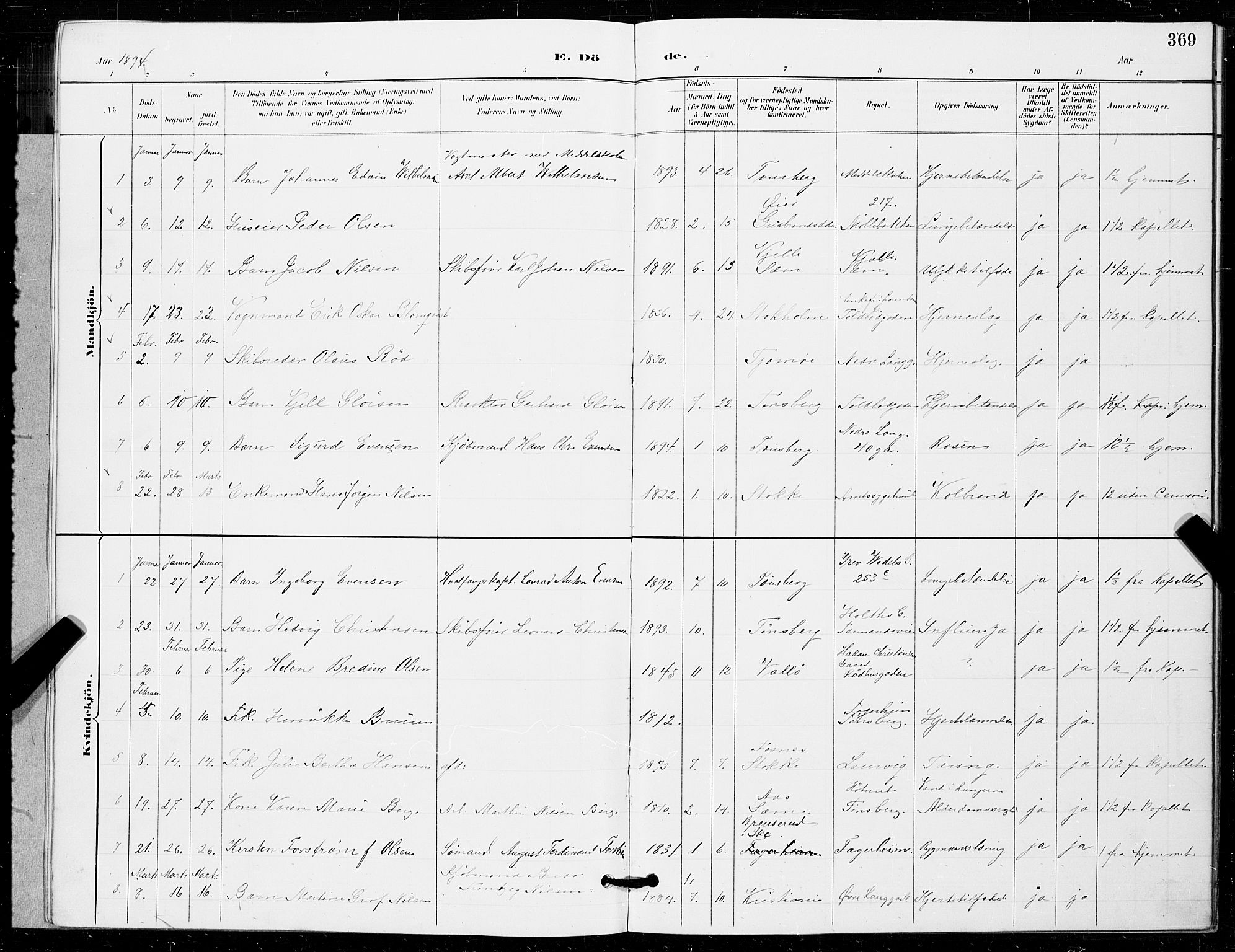 Tønsberg kirkebøker, SAKO/A-330/G/Ga/L0006: Parish register (copy) no. 6, 1885-1895, p. 369