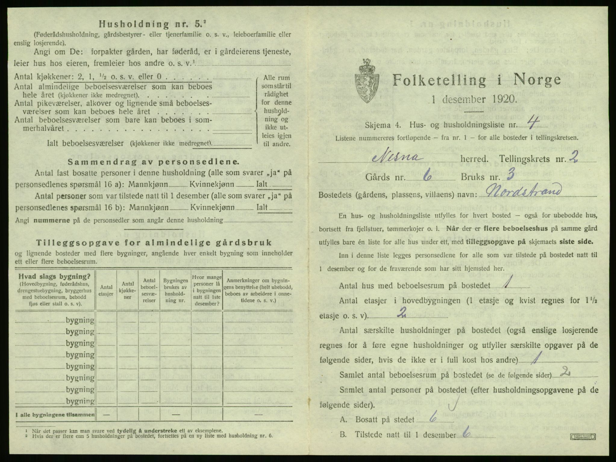 SAT, 1920 census for Nesna, 1920, p. 129