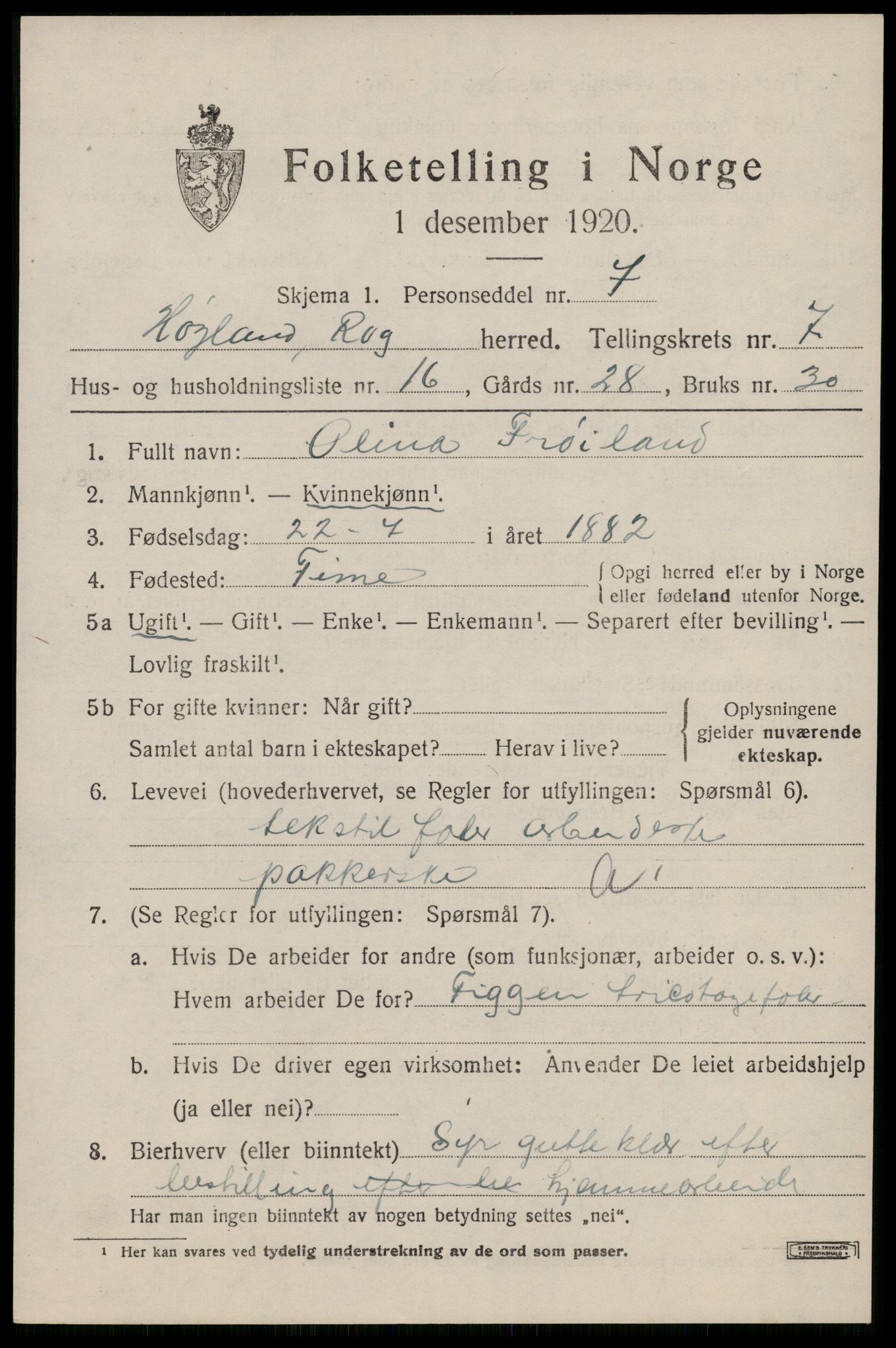 SAST, 1920 census for Høyland, 1920, p. 4836