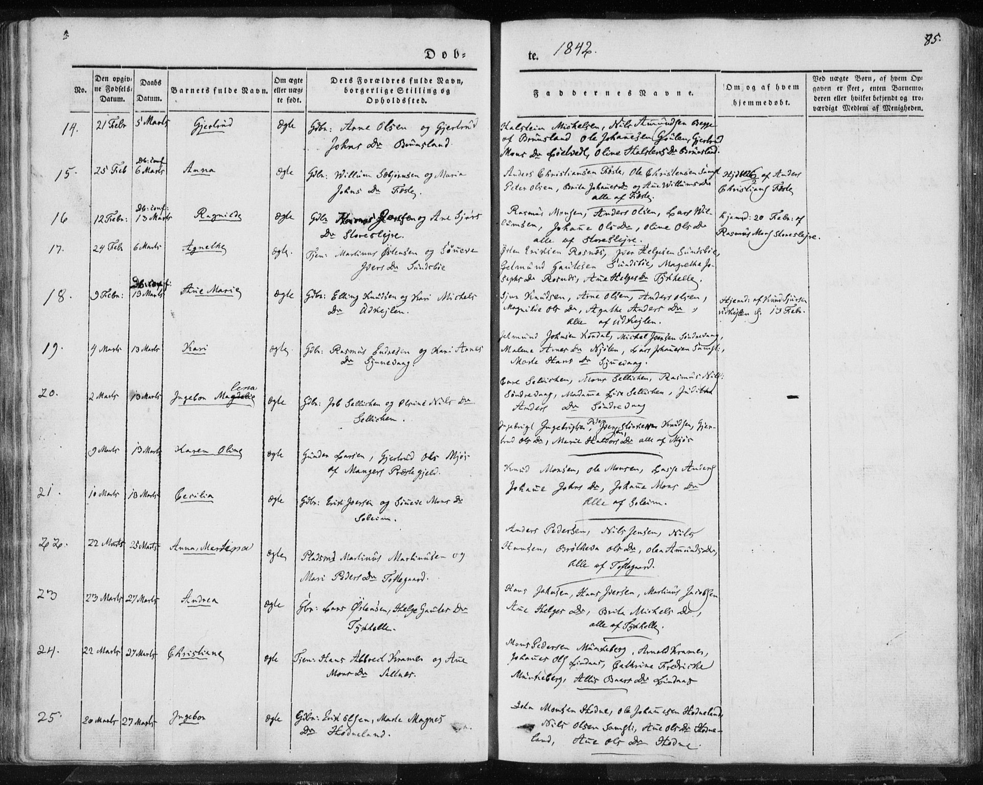 Lindås Sokneprestembete, AV/SAB-A-76701/H/Haa/Haaa/L0010: Parish register (official) no. A 10, 1842-1862, p. 85