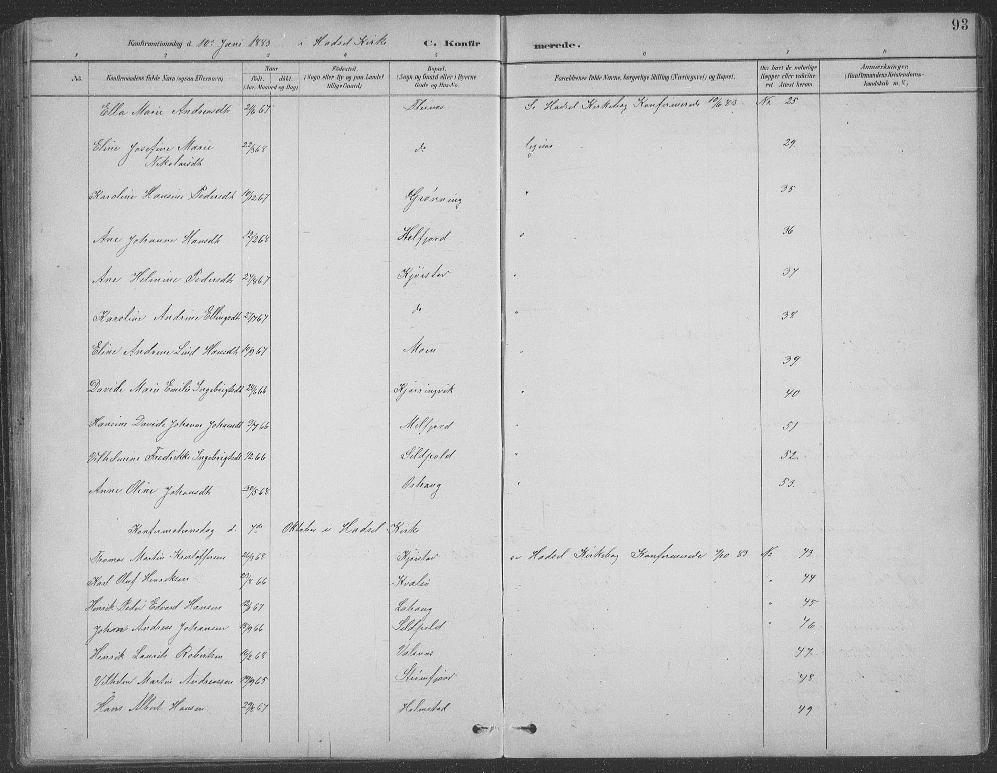 Ministerialprotokoller, klokkerbøker og fødselsregistre - Nordland, SAT/A-1459/890/L1290: Parish register (copy) no. 890C01, 1882-1911, p. 93