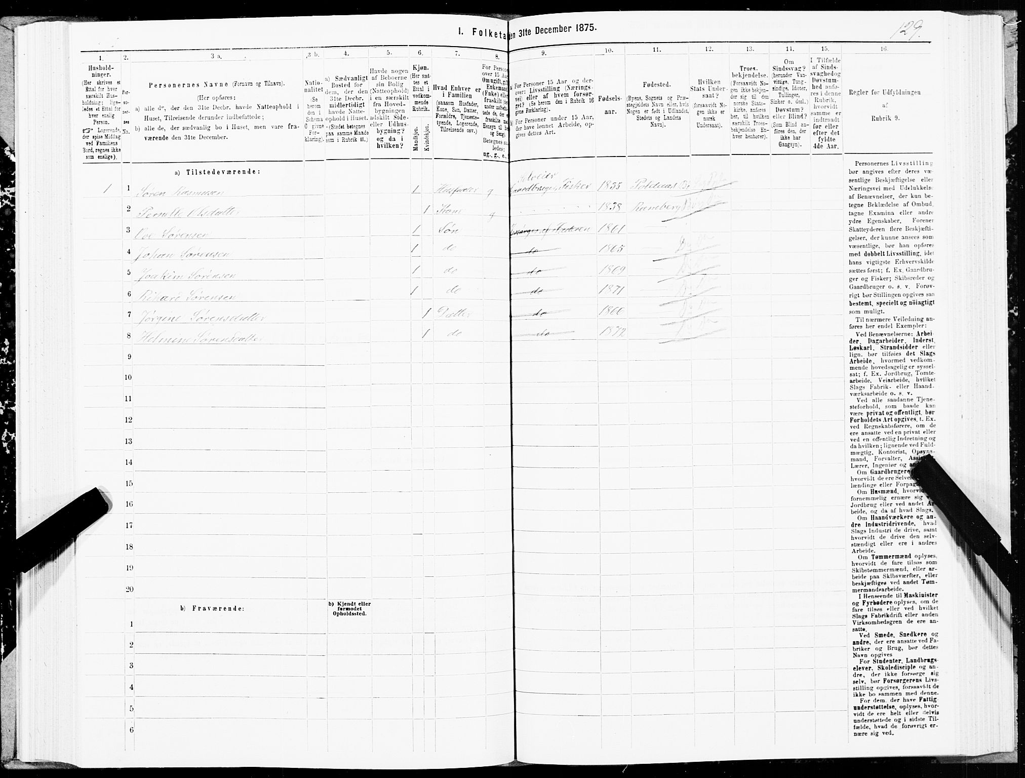 SAT, 1875 census for 1867P Bø, 1875, p. 1129