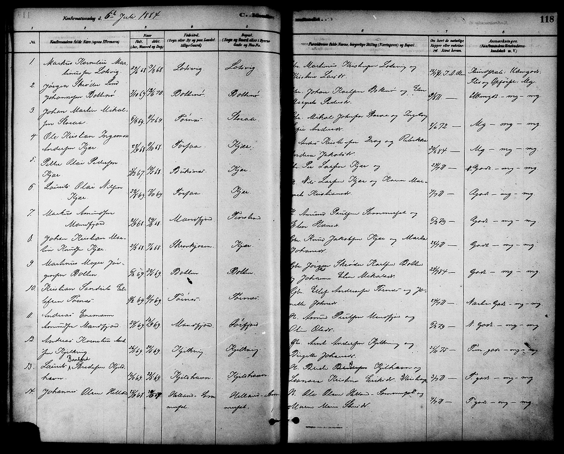 Ministerialprotokoller, klokkerbøker og fødselsregistre - Nordland, AV/SAT-A-1459/861/L0868: Parish register (official) no. 861A03, 1879-1889, p. 118