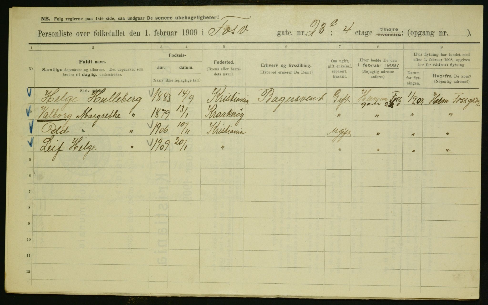 OBA, Municipal Census 1909 for Kristiania, 1909, p. 22896