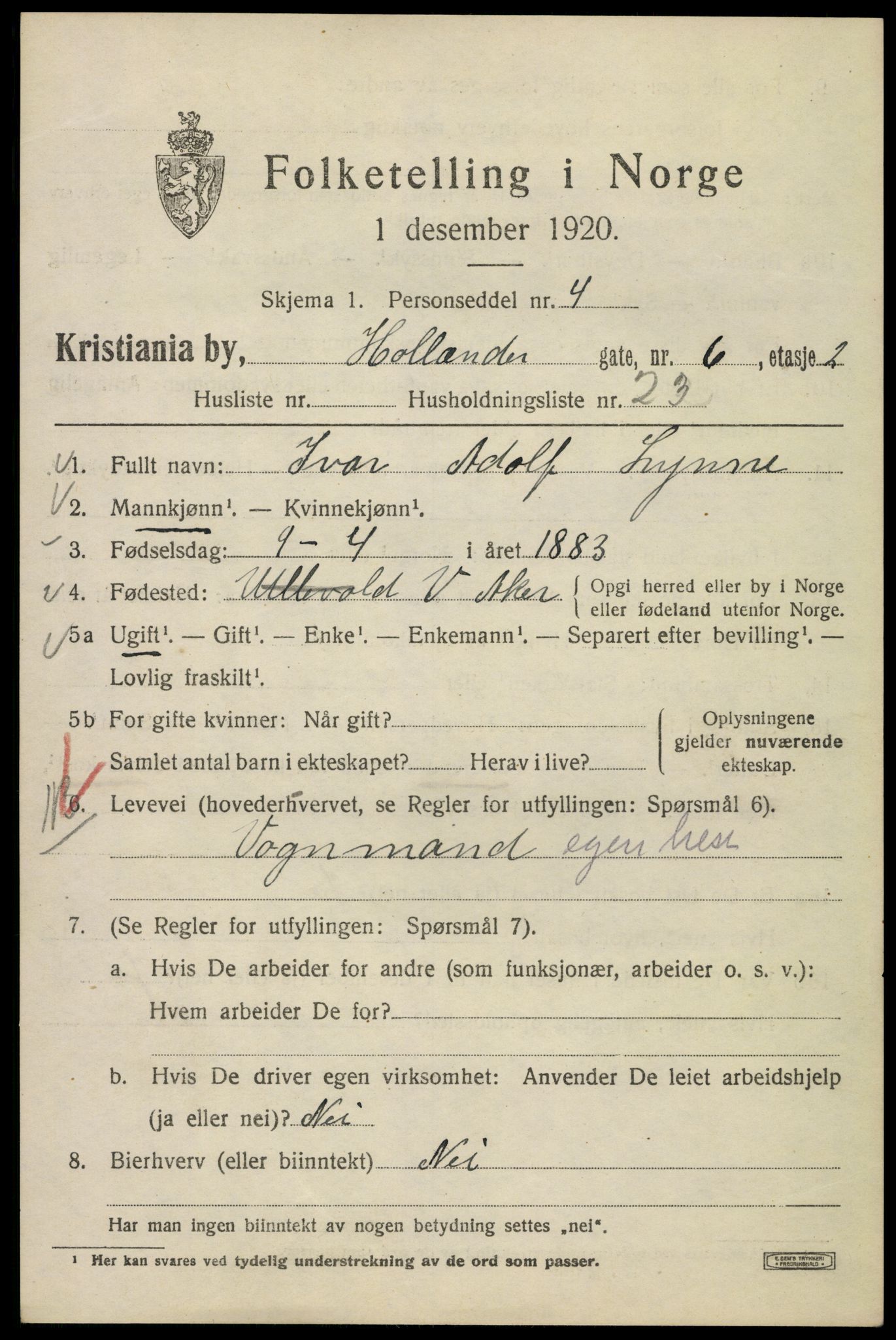 SAO, 1920 census for Kristiania, 1920, p. 296519