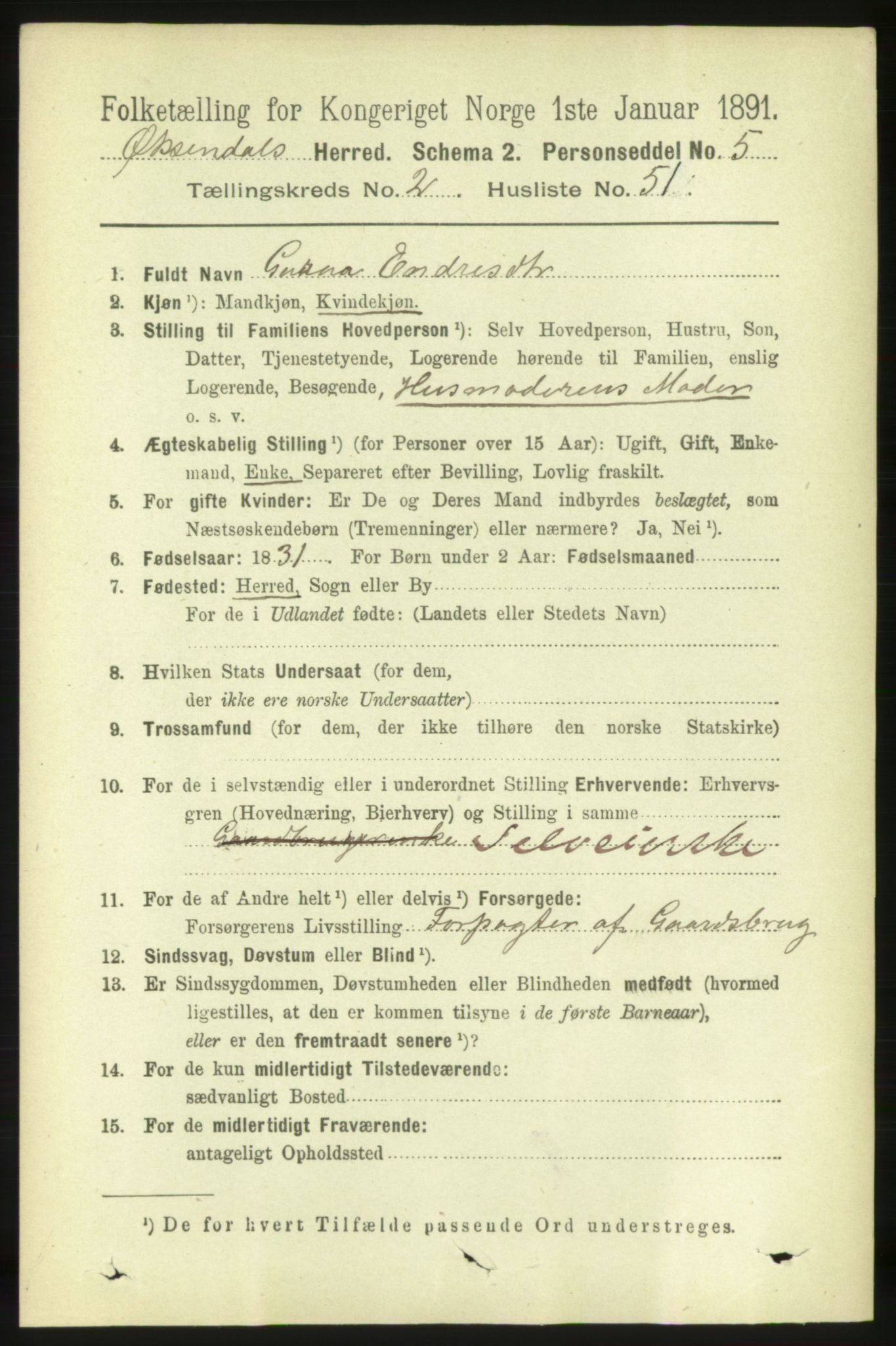 RA, 1891 census for 1561 Øksendal, 1891, p. 568