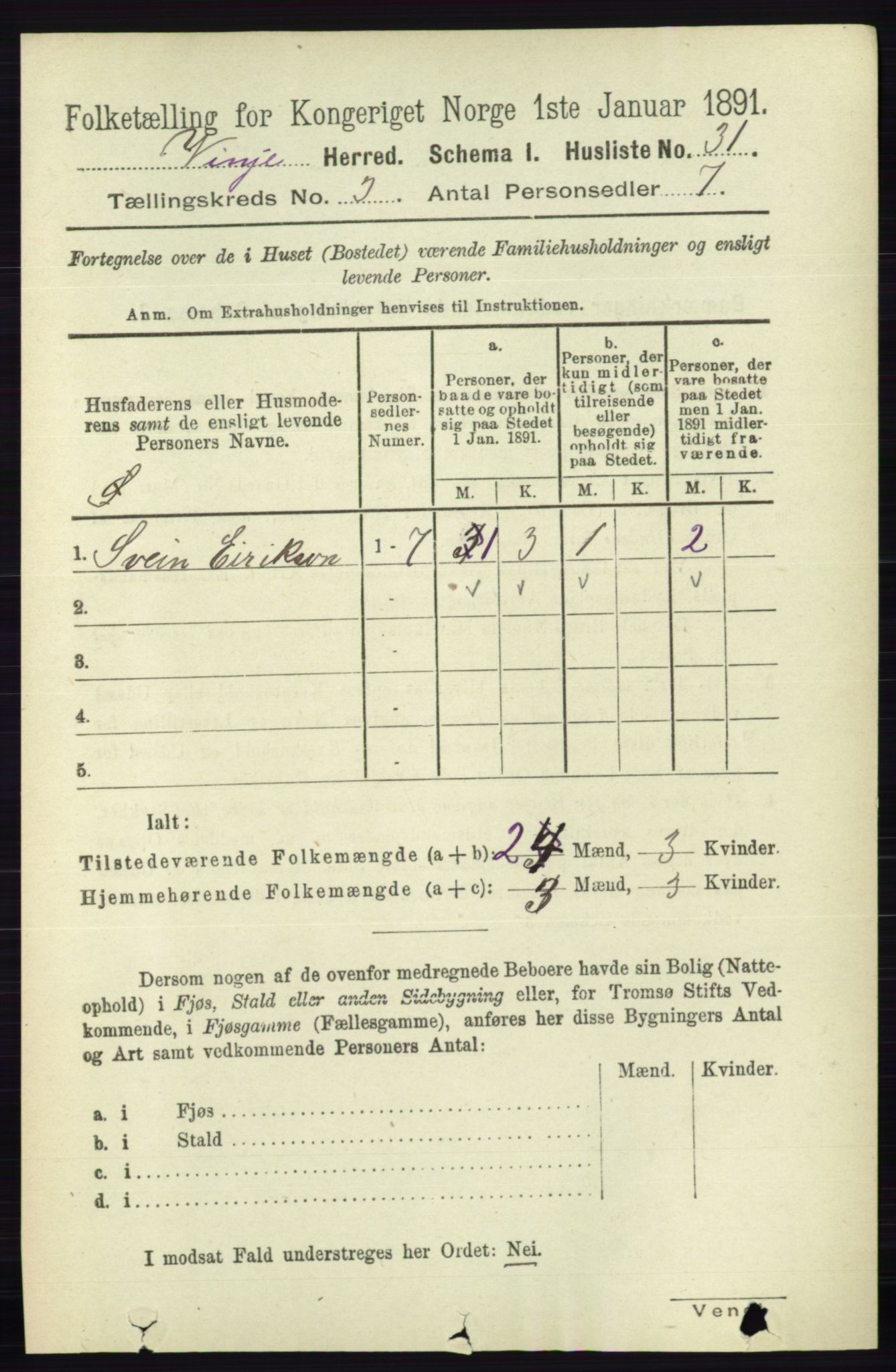 RA, 1891 census for 0834 Vinje, 1891, p. 631