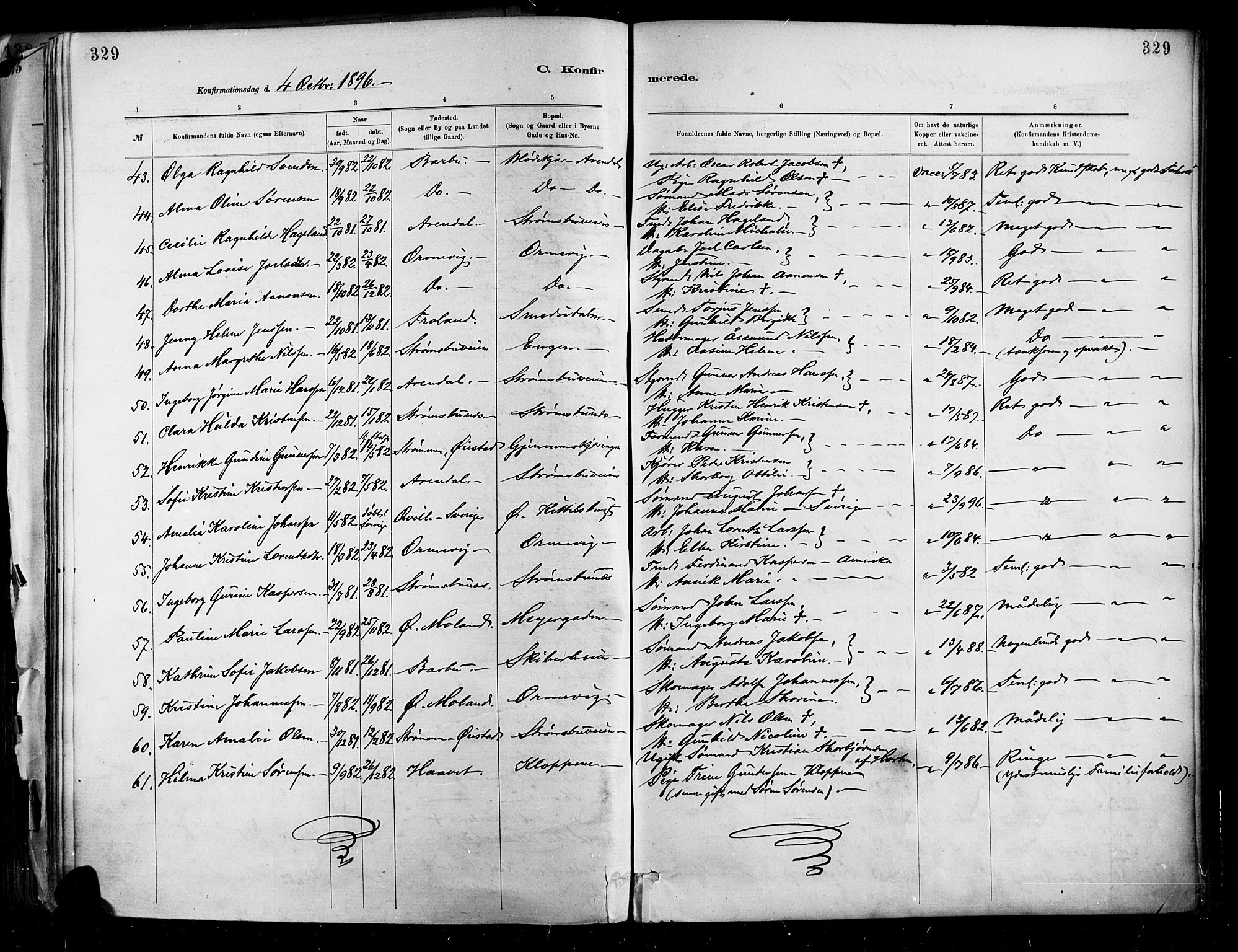 Barbu sokneprestkontor, AV/SAK-1111-0003/F/Fa/L0002: Parish register (official) no. A 2, 1883-1898, p. 329