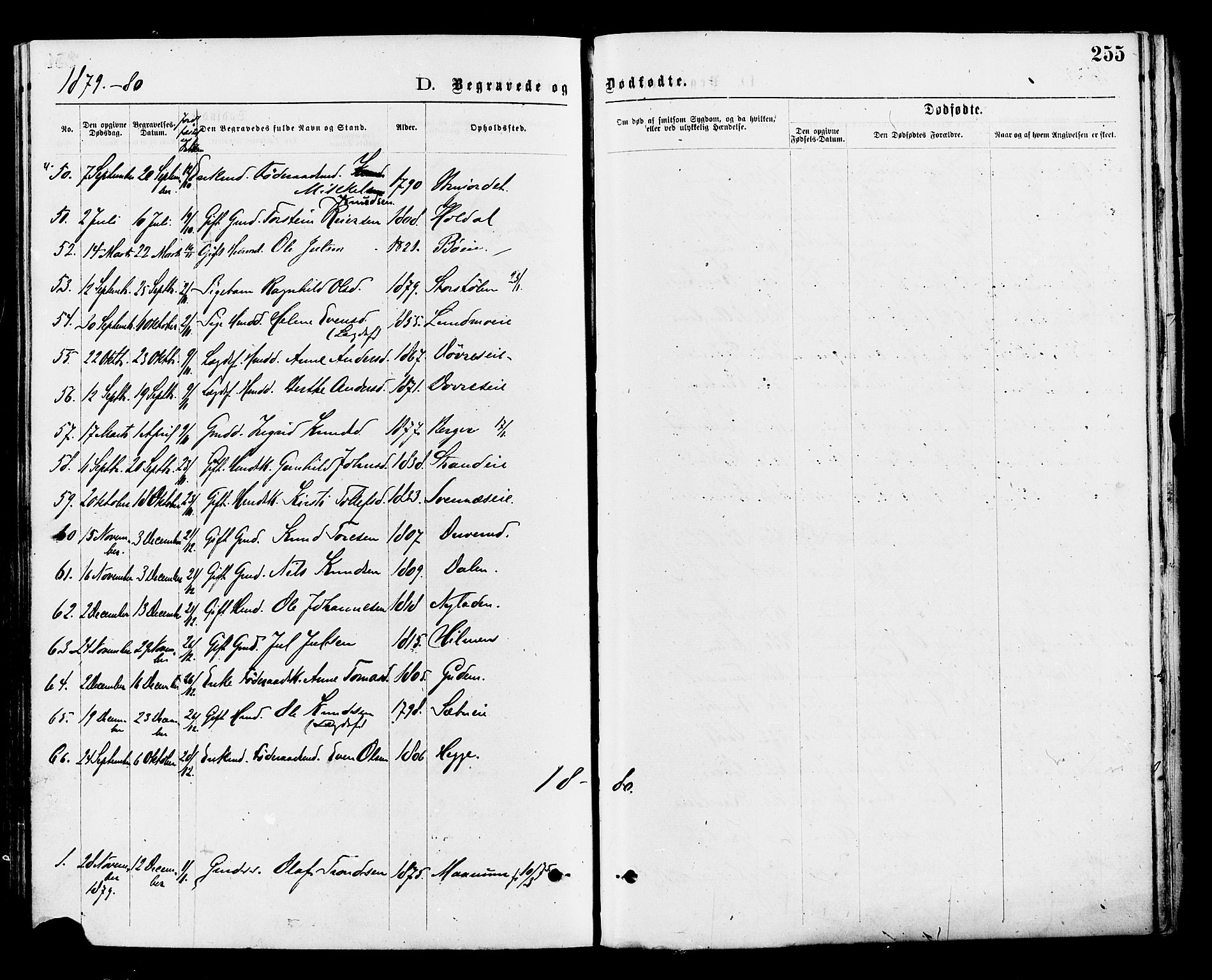 Nord-Aurdal prestekontor, SAH/PREST-132/H/Ha/Haa/L0009: Parish register (official) no. 9, 1876-1882, p. 255