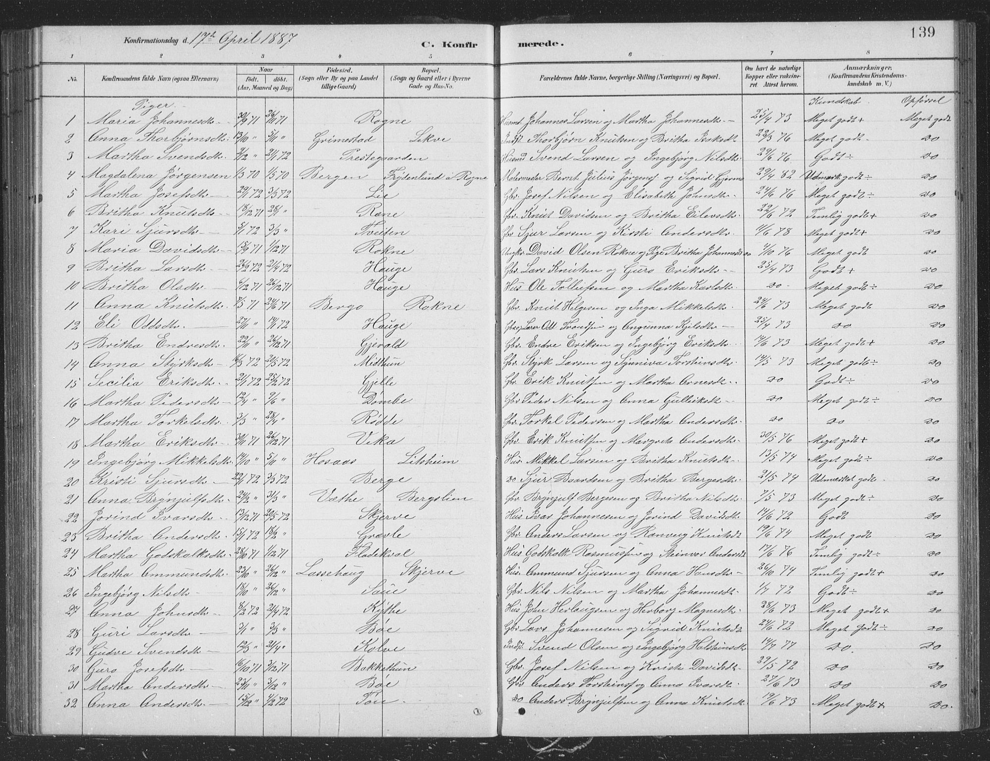 Voss sokneprestembete, SAB/A-79001/H/Hab: Parish register (copy) no. B 3, 1879-1894, p. 139