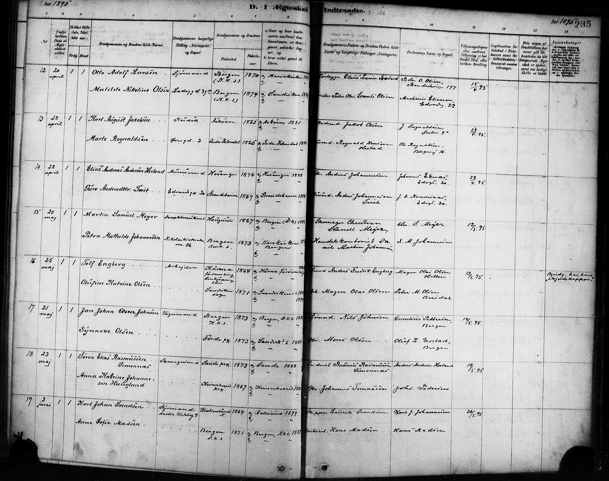 Sandviken Sokneprestembete, AV/SAB-A-77601/H/Ha/L0002: Parish register (official) no. A 2, 1878-1896, p. 235