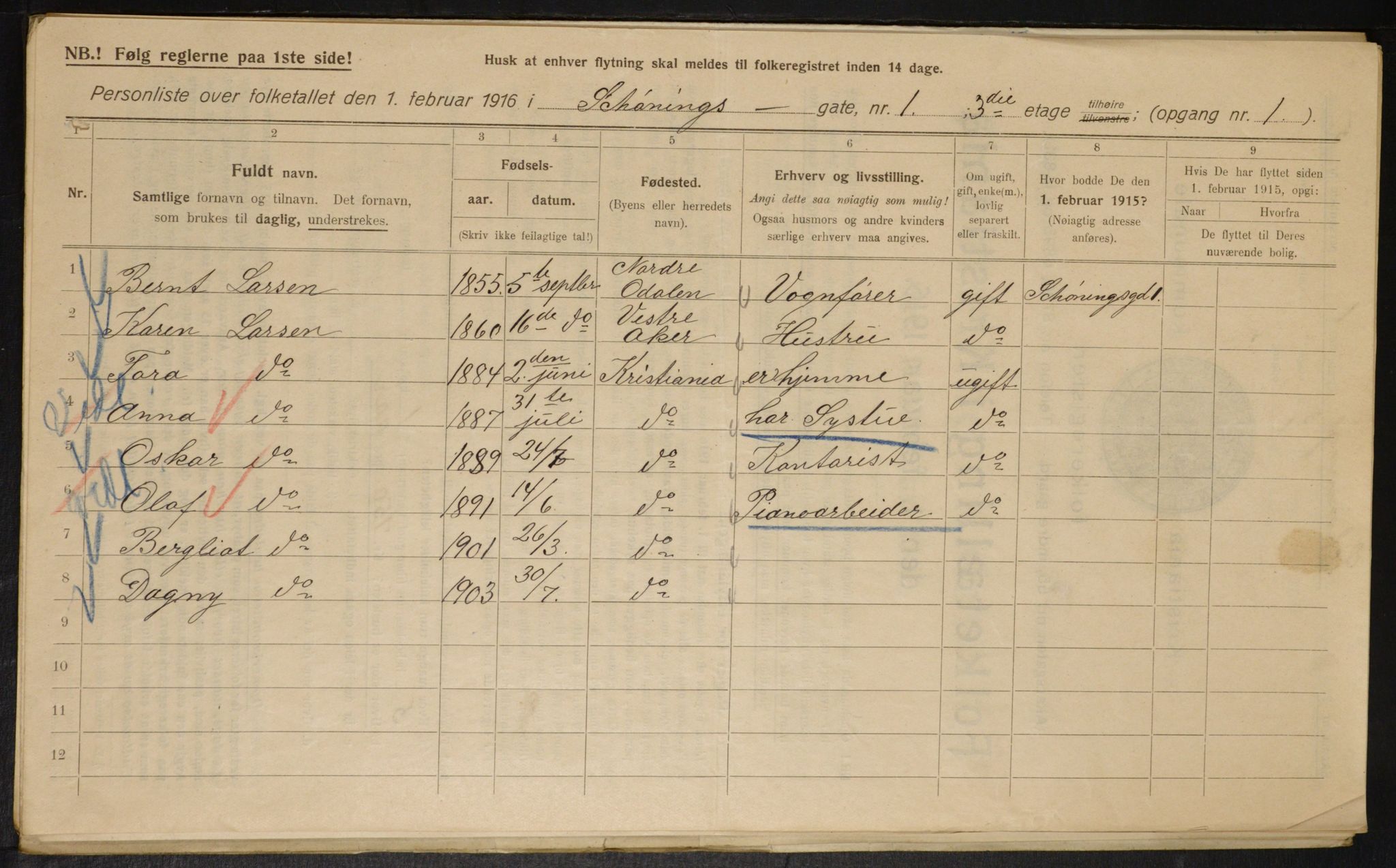 OBA, Municipal Census 1916 for Kristiania, 1916, p. 95614