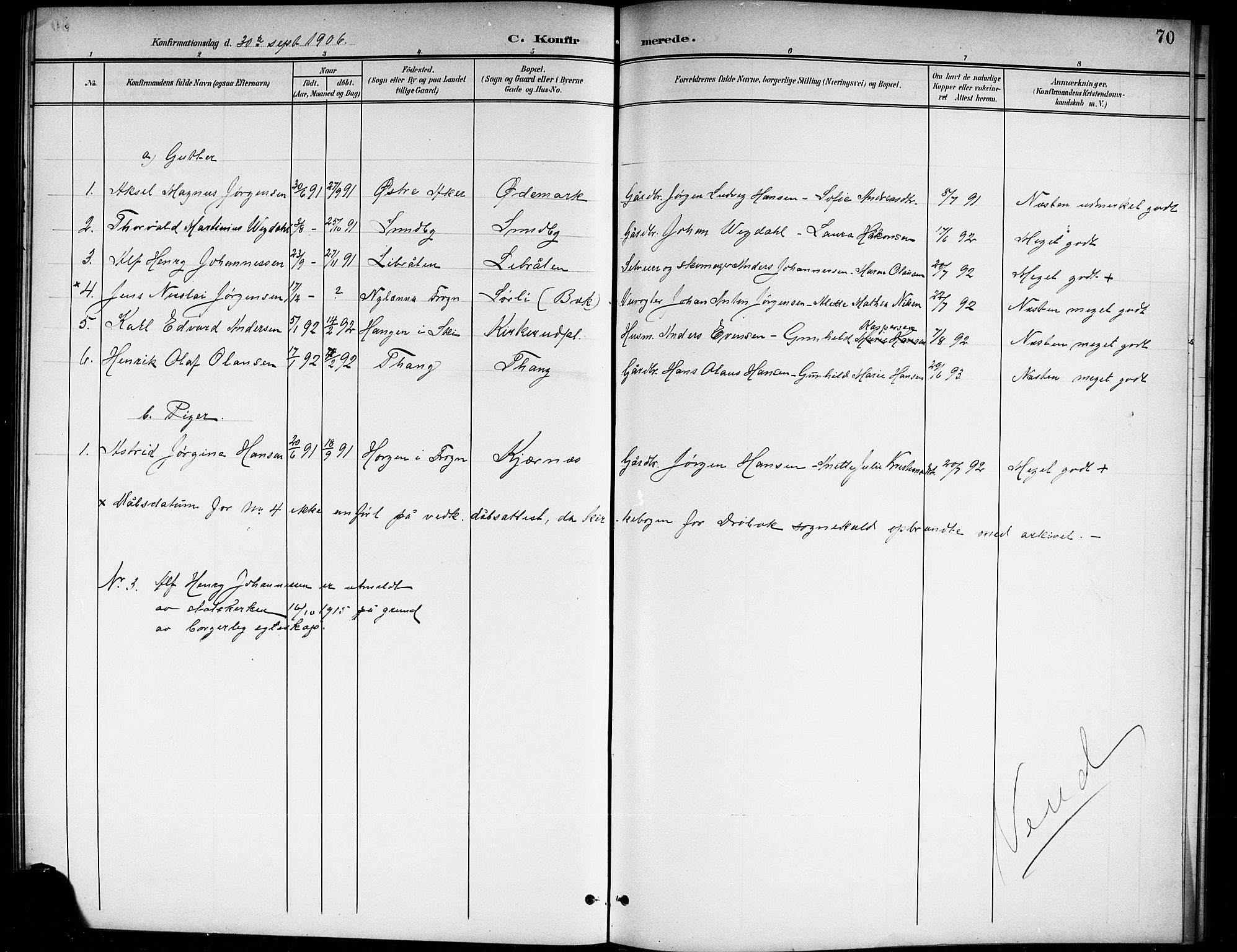 Ås prestekontor Kirkebøker, AV/SAO-A-10894/G/Gb/L0001: Parish register (copy) no. II 1, 1901-1920, p. 70