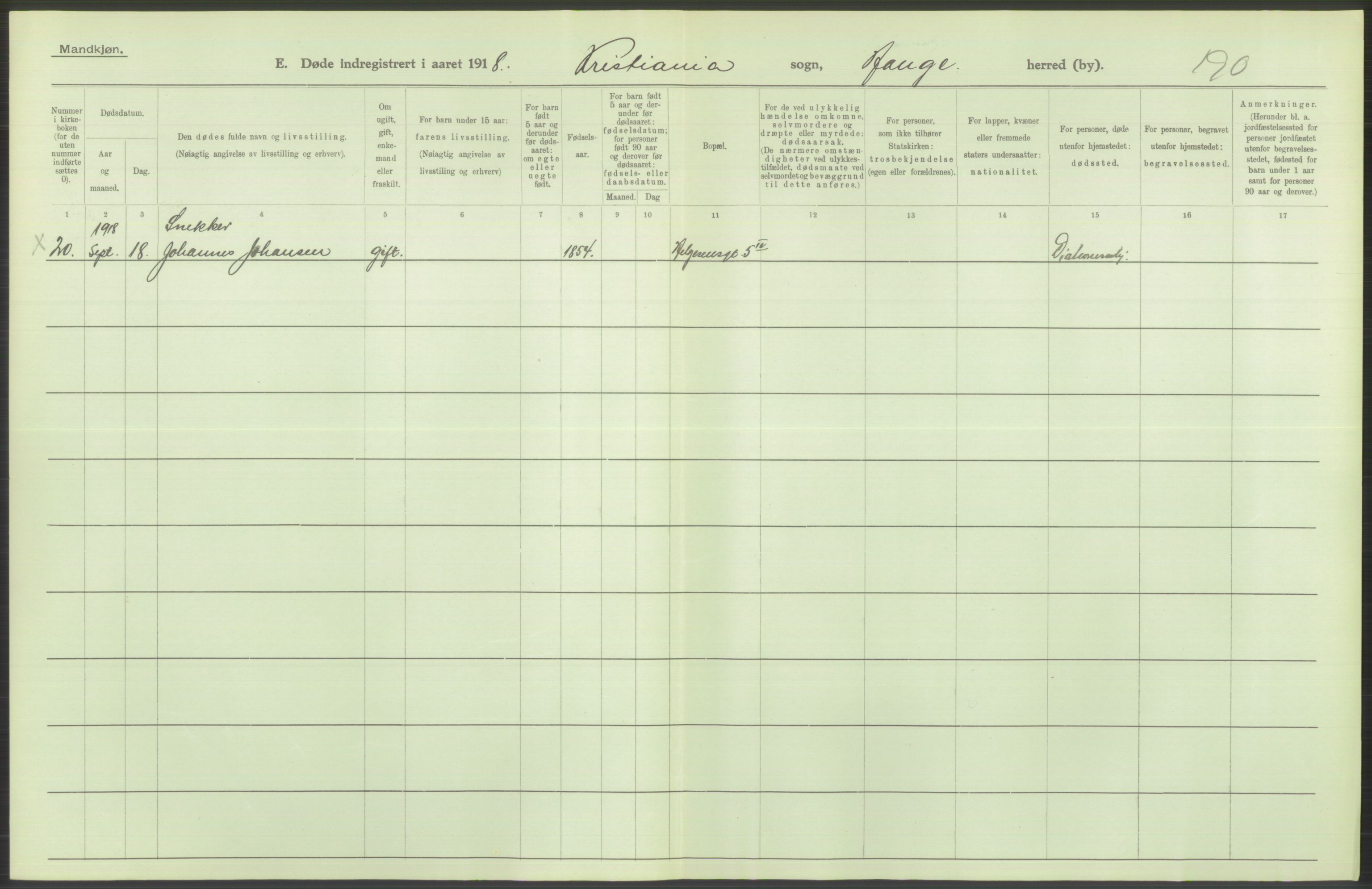 Statistisk sentralbyrå, Sosiodemografiske emner, Befolkning, AV/RA-S-2228/D/Df/Dfb/Dfbh/L0010: Kristiania: Døde, 1918, p. 746