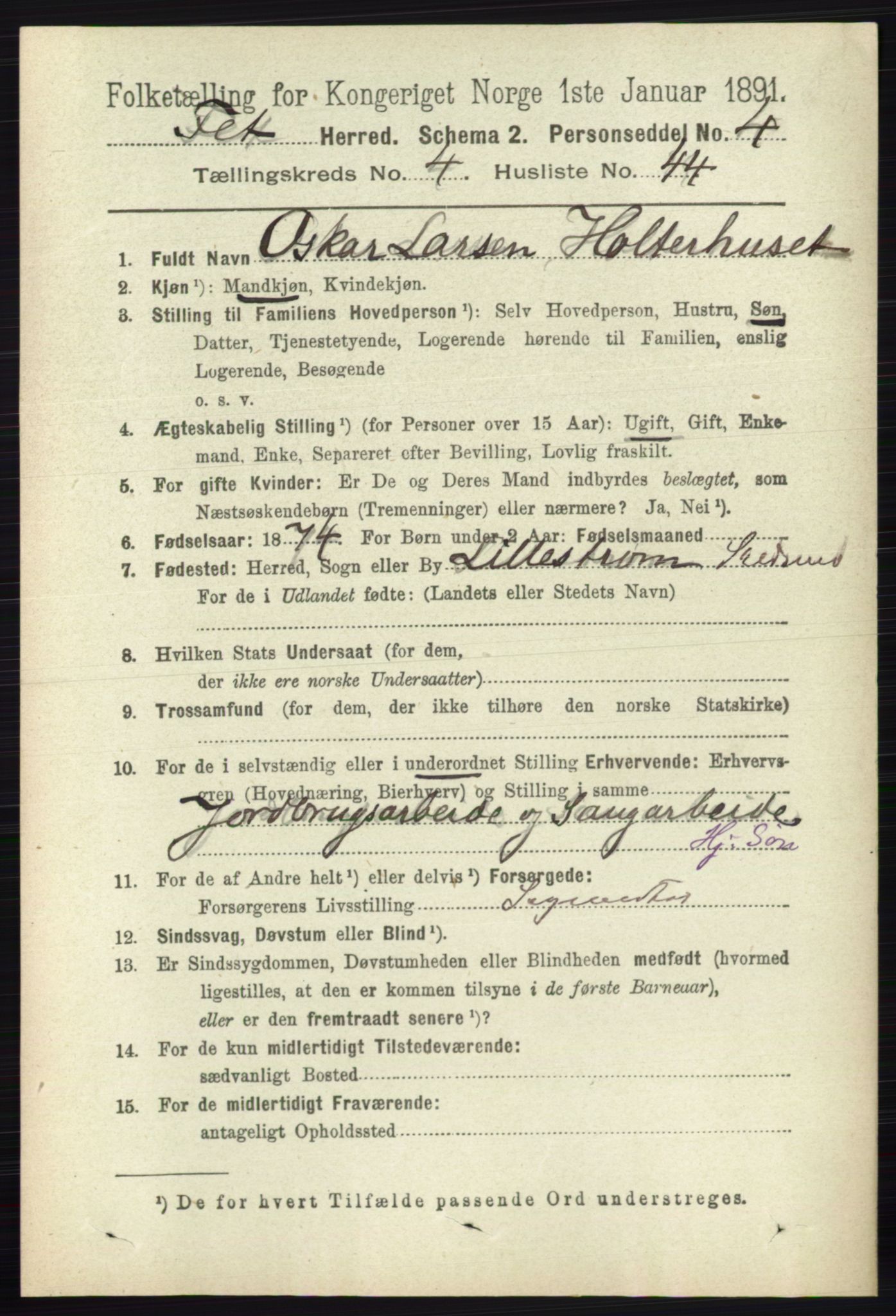 RA, 1891 census for 0227 Fet, 1891, p. 1522