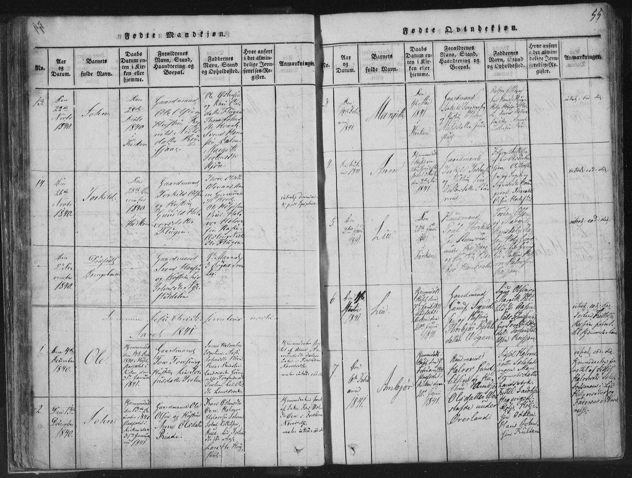 Hjartdal kirkebøker, AV/SAKO-A-270/F/Fc/L0001: Parish register (official) no. III 1, 1815-1843, p. 55