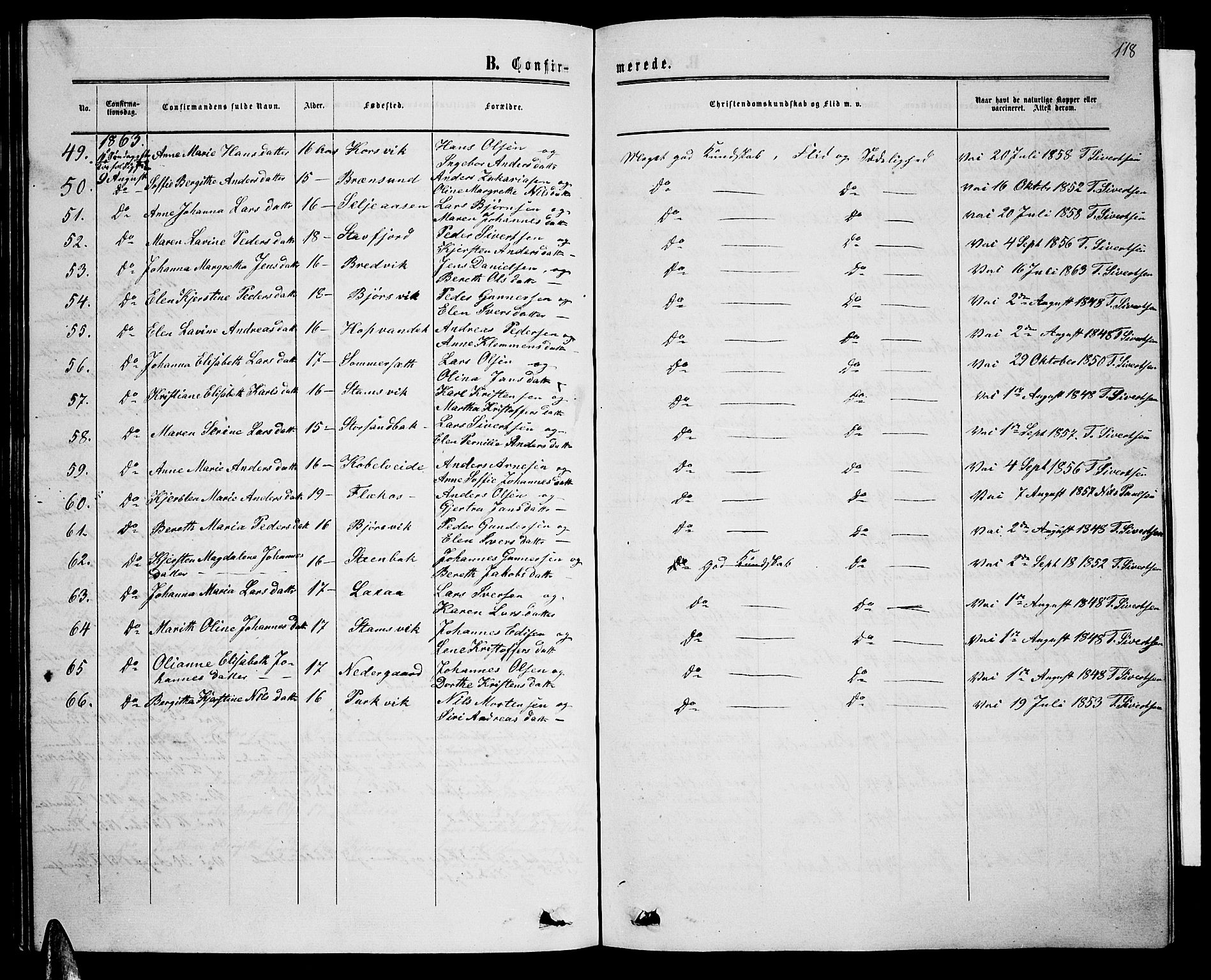 Ministerialprotokoller, klokkerbøker og fødselsregistre - Nordland, AV/SAT-A-1459/853/L0775: Parish register (copy) no. 853C03, 1859-1877, p. 118