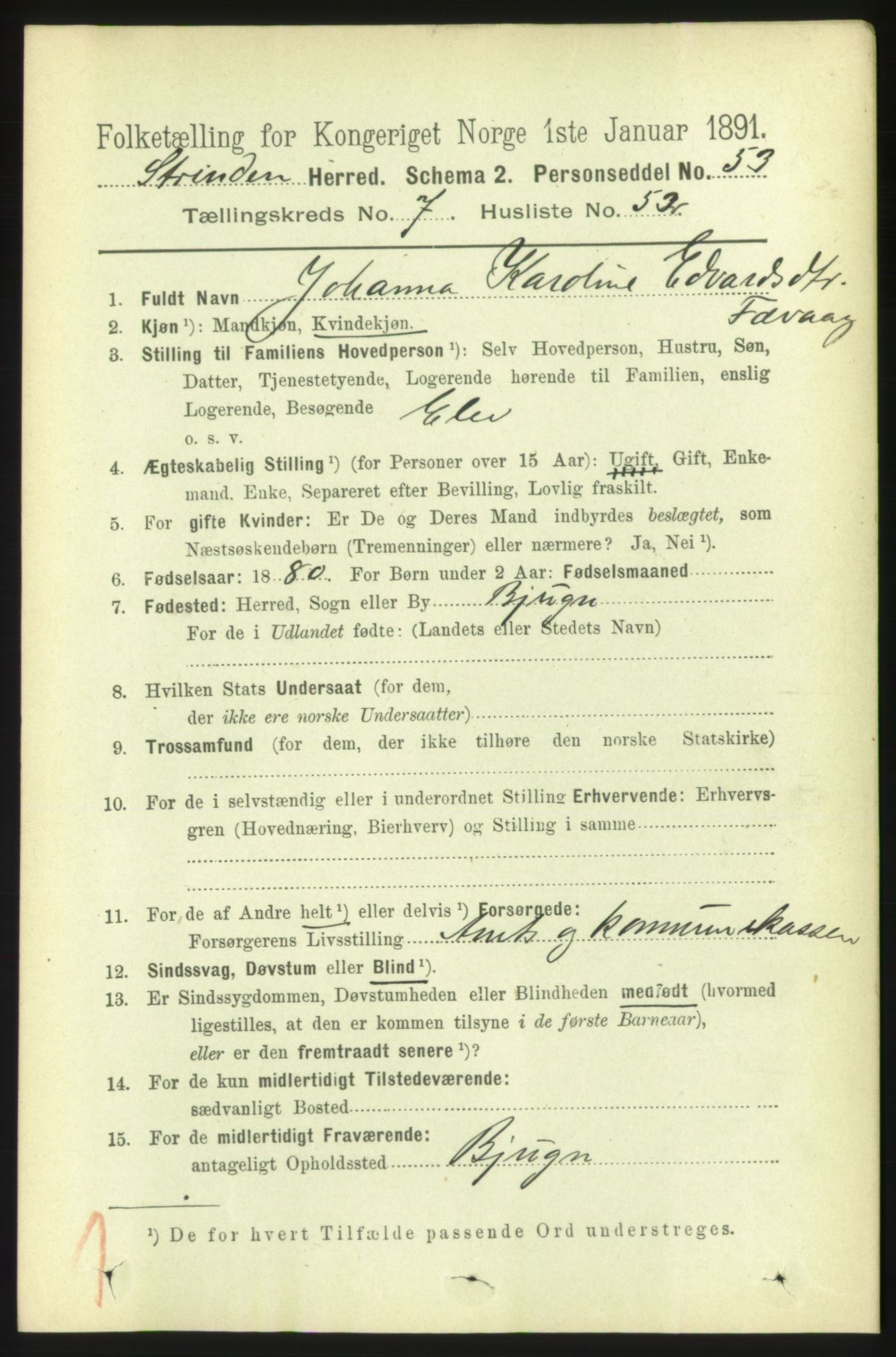 RA, 1891 census for 1660 Strinda, 1891, p. 6648