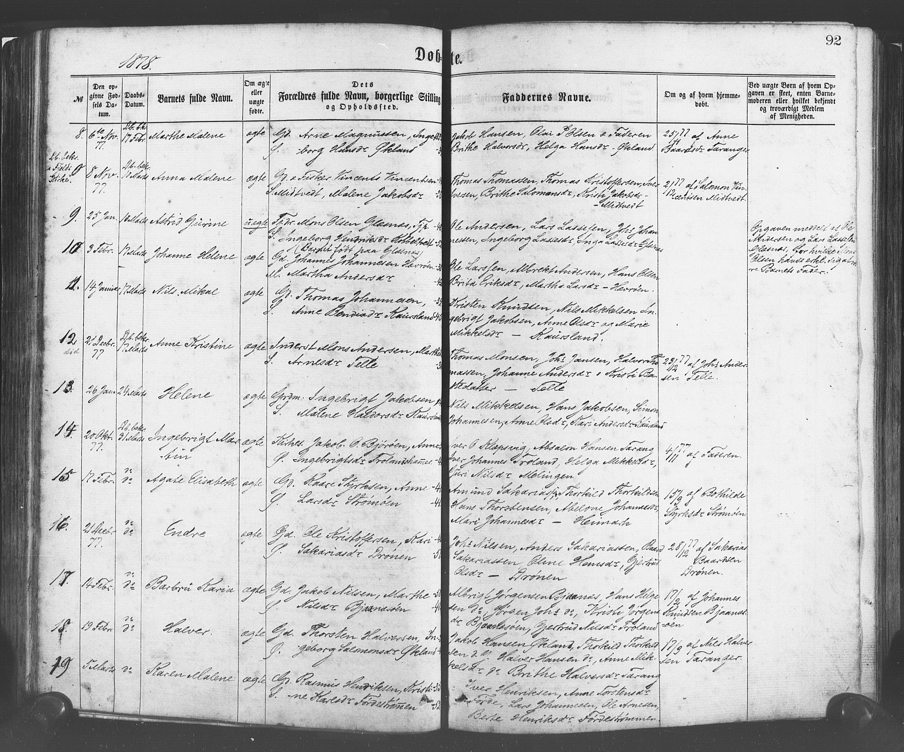 Sund sokneprestembete, SAB/A-99930: Parish register (official) no. A 15, 1867-1881, p. 92