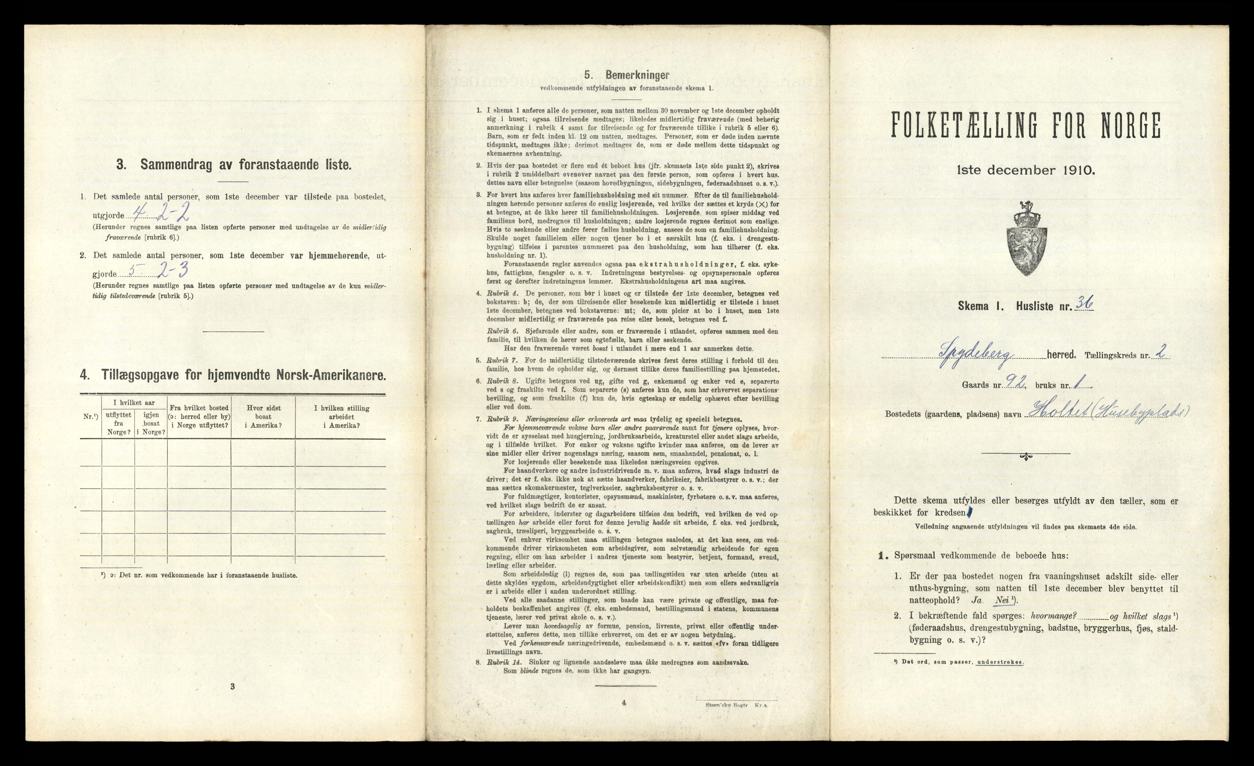 RA, 1910 census for Spydeberg, 1910, p. 223