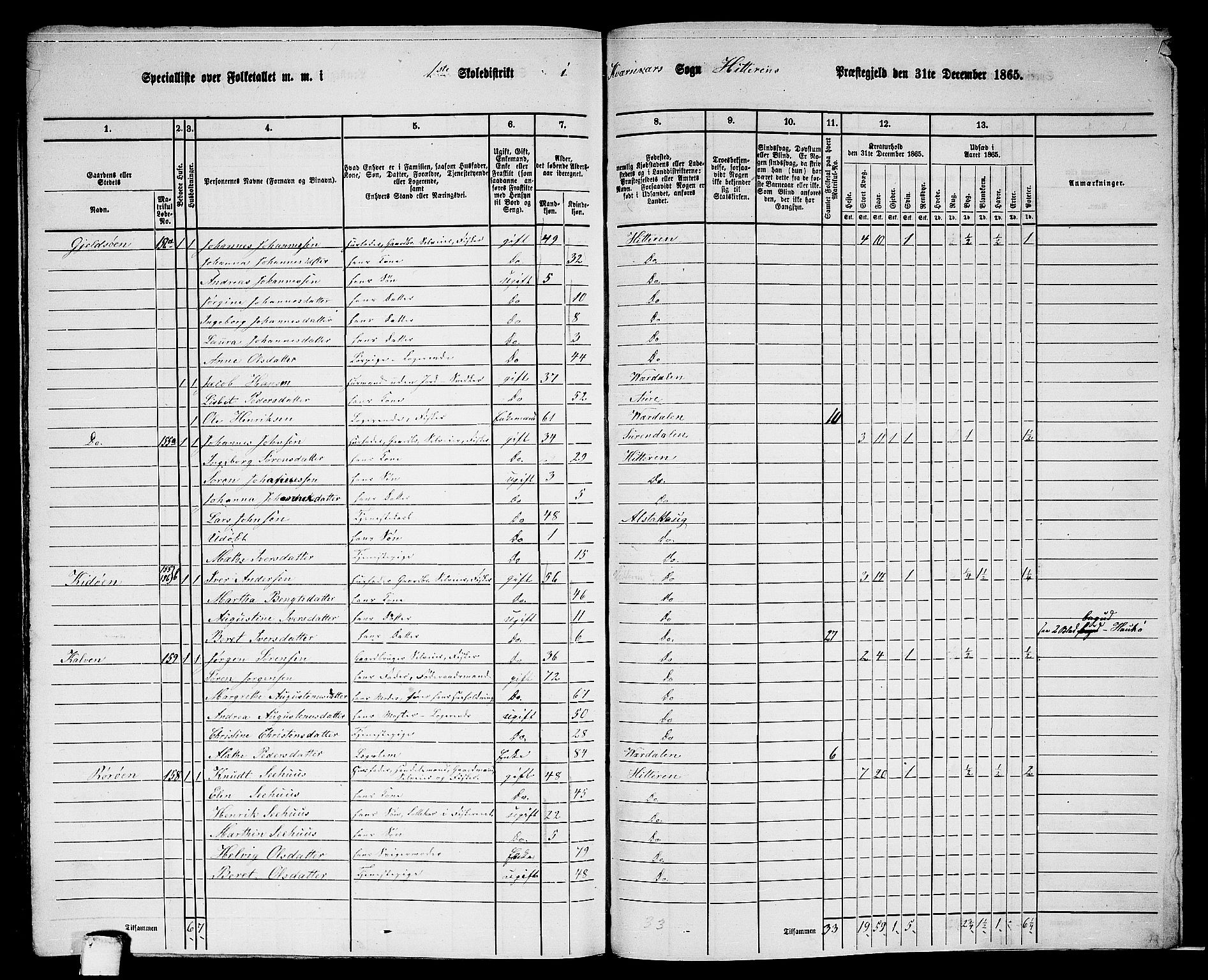 RA, 1865 census for Hitra, 1865, p. 302