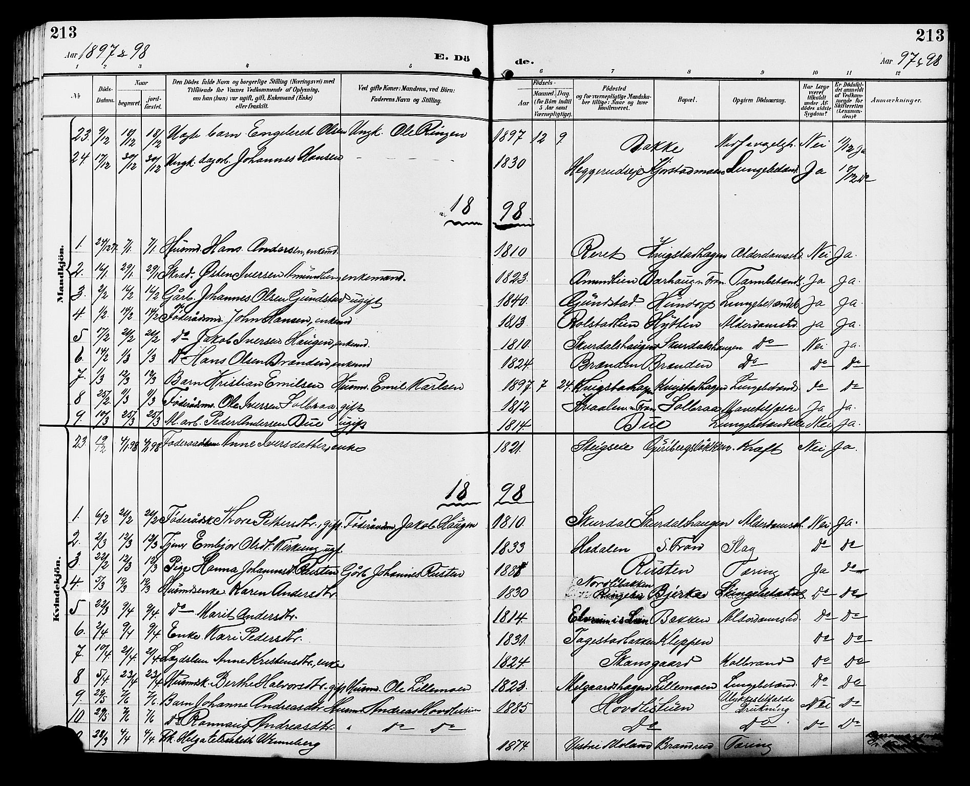 Sør-Fron prestekontor, SAH/PREST-010/H/Ha/Hab/L0004: Parish register (copy) no. 4, 1896-1911, p. 213