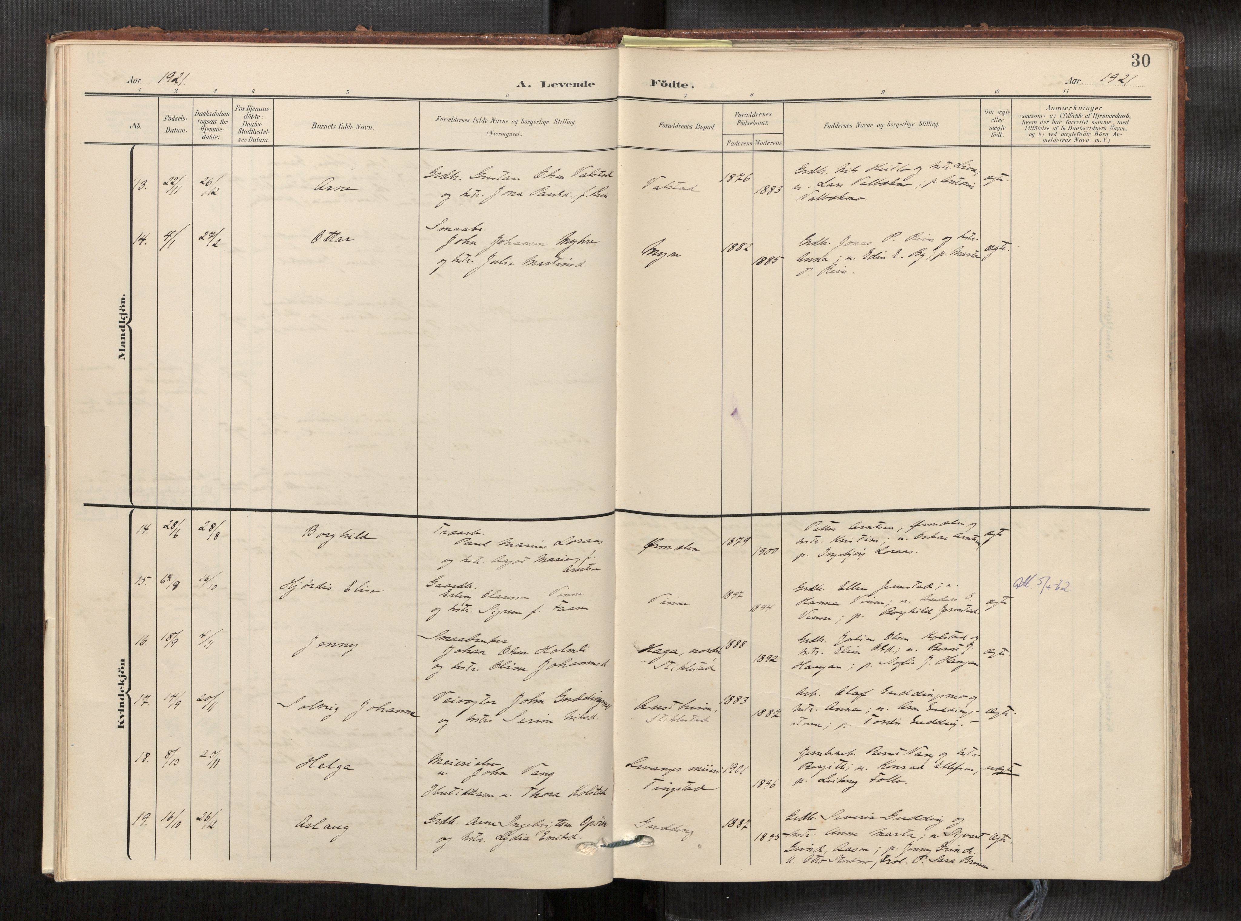 Verdal sokneprestkontor, SAT/A-1156/2/H/Haa/L0003: Parish register (official) no. 3, 1907-1921, p. 30