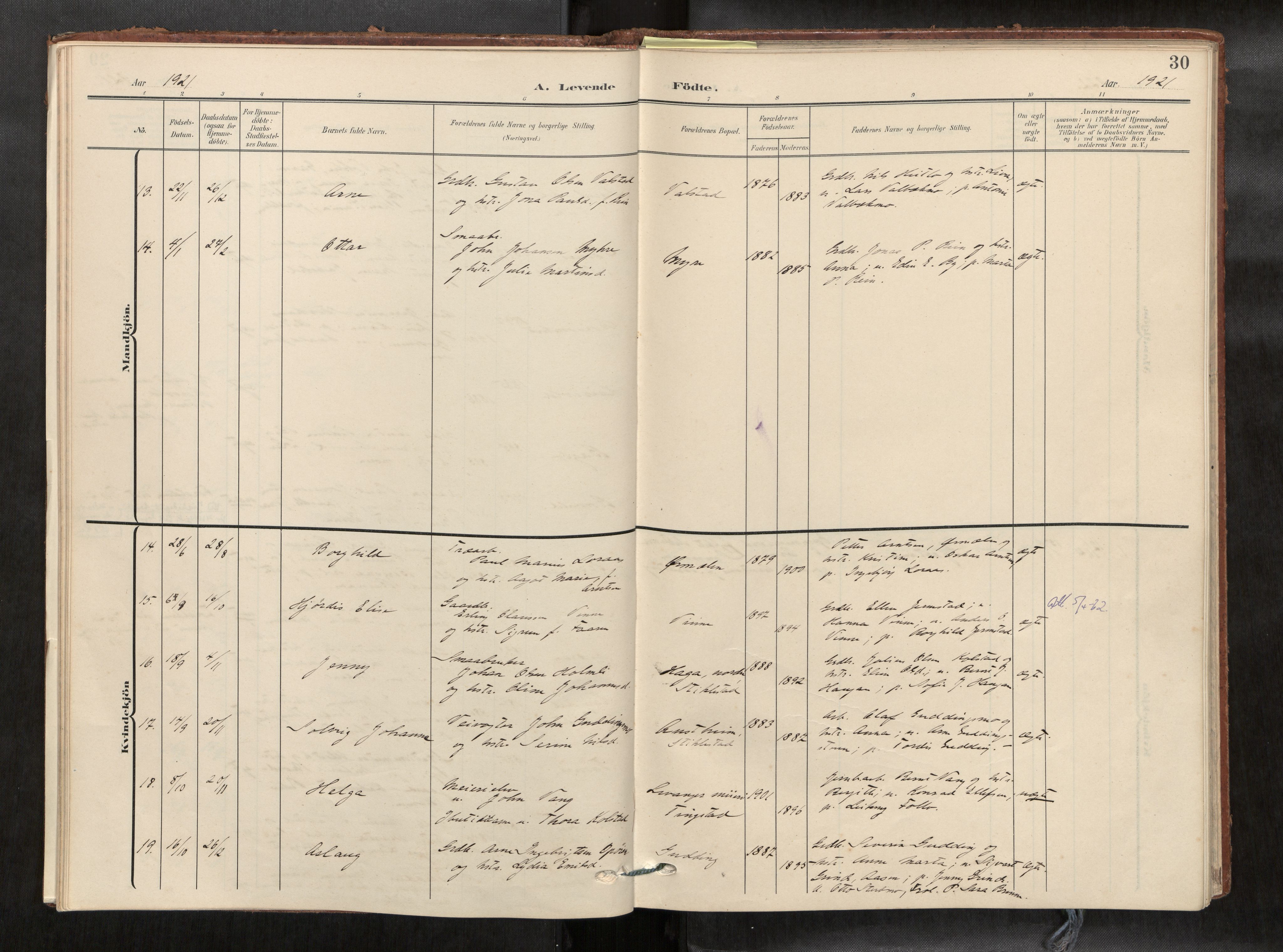 Verdal sokneprestkontor, AV/SAT-A-1156/2/H/Haa/L0003: Parish register (official) no. 3, 1907-1921, p. 30