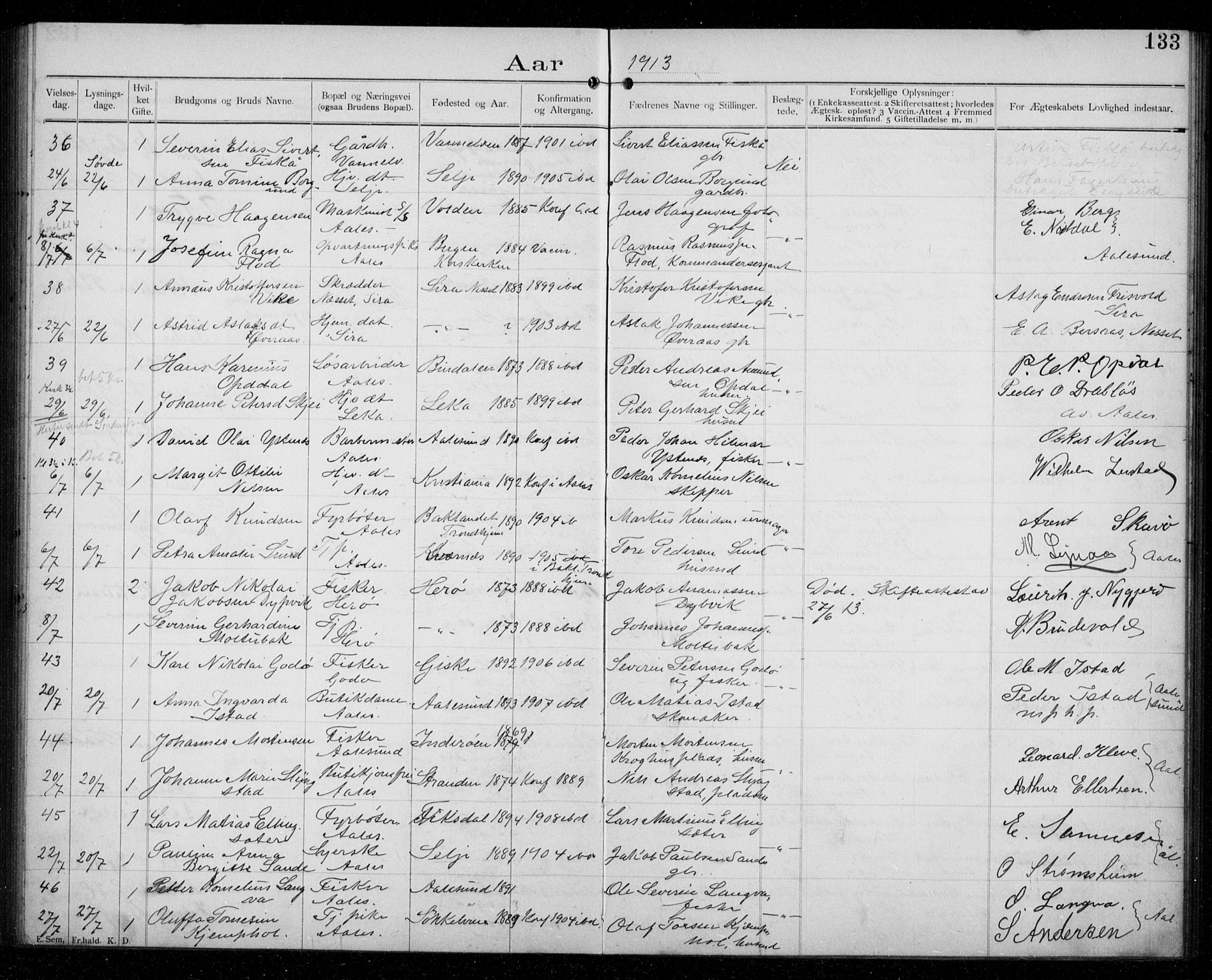 Ministerialprotokoller, klokkerbøker og fødselsregistre - Møre og Romsdal, AV/SAT-A-1454/529/L0458: Banns register no. 529A08, 1901-1918, p. 133