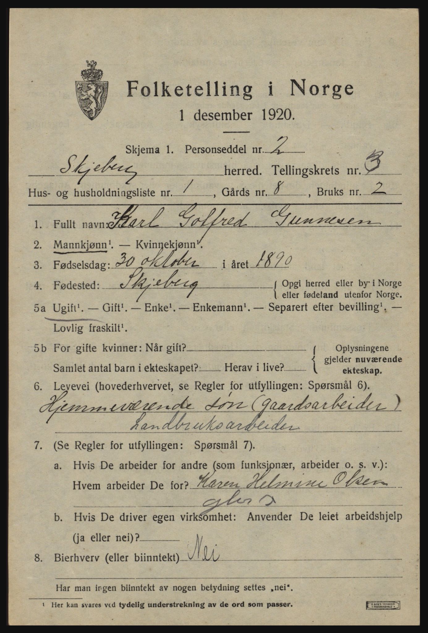 SAO, 1920 census for Skjeberg, 1920, p. 4353