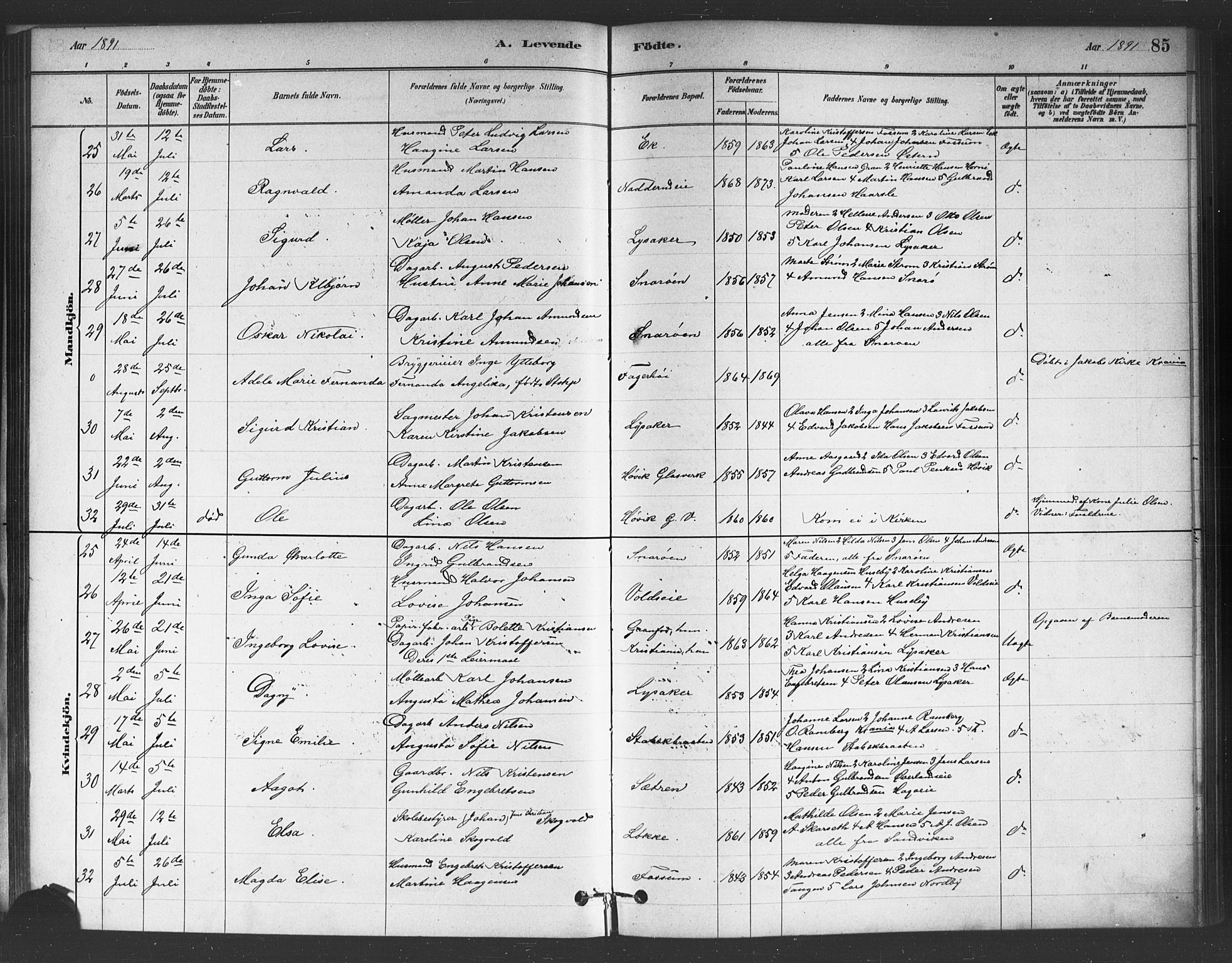 Asker prestekontor Kirkebøker, AV/SAO-A-10256a/F/Fc/L0001: Parish register (official) no. III 1, 1879-1892, p. 85